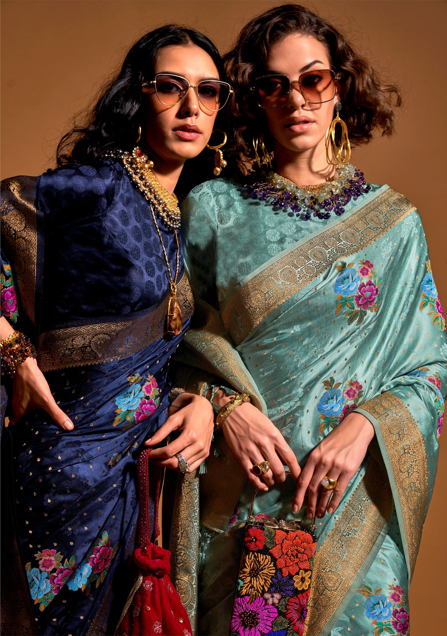 Navy Blue Khalissi Silk Satin Handloom Saree