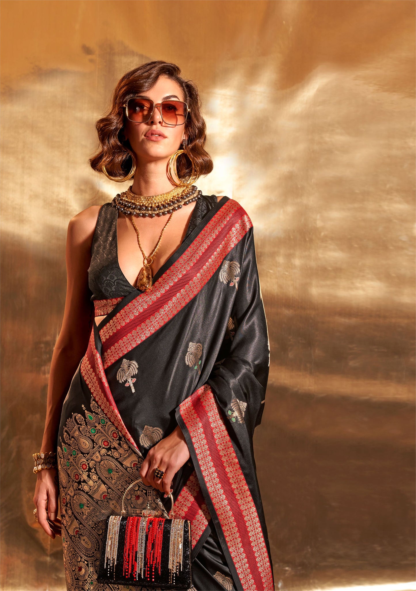 Black Ksattika Pure Satin Handloom Silk Saree