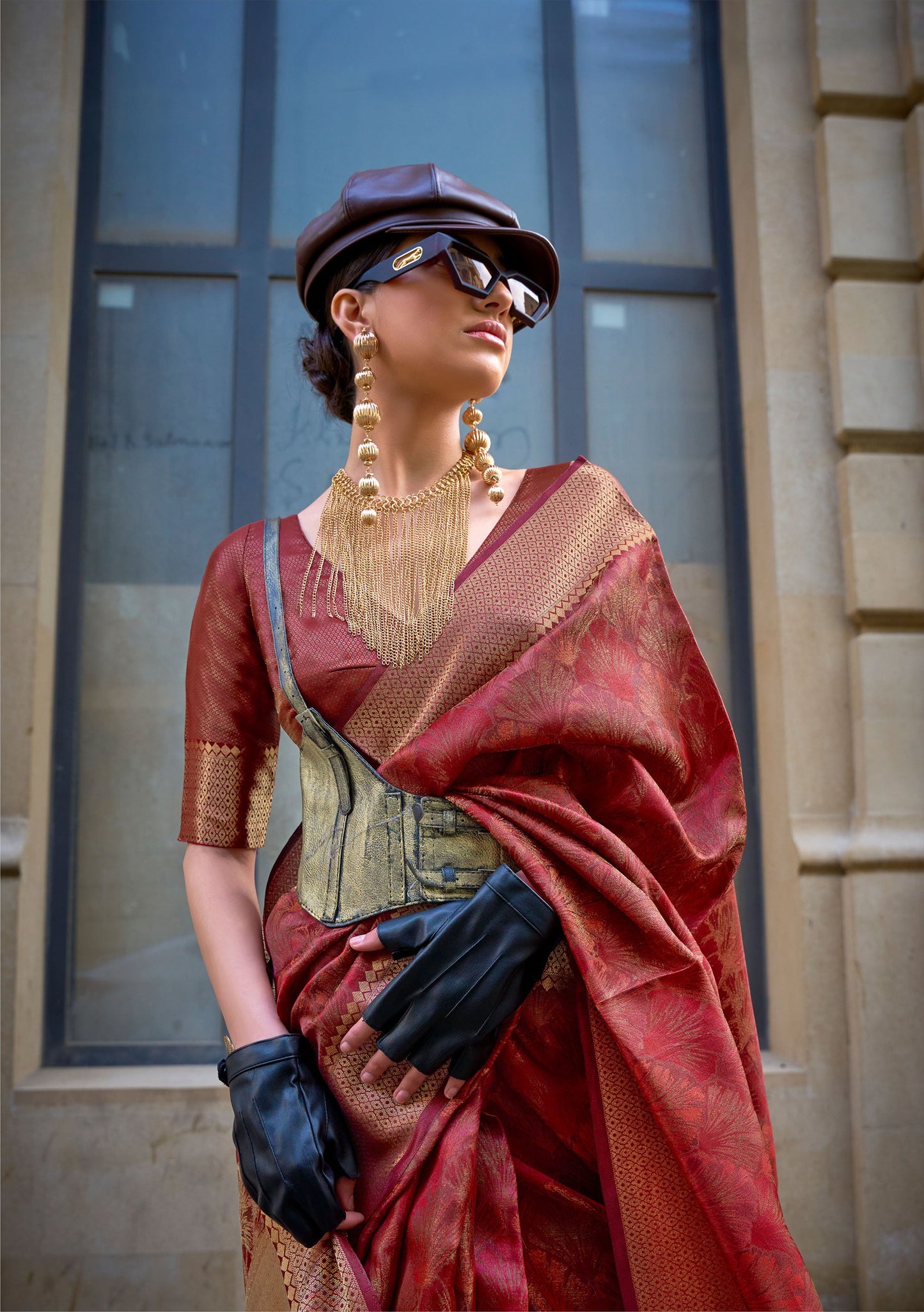 Orange Kalki Handwoven Two tone organza saree
