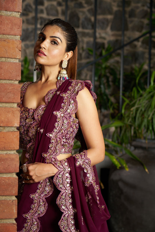 Wine Indo Western Eid Saree