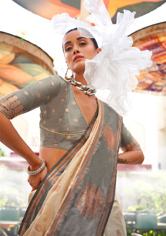 Beige Kshasha Two tone handloom saree