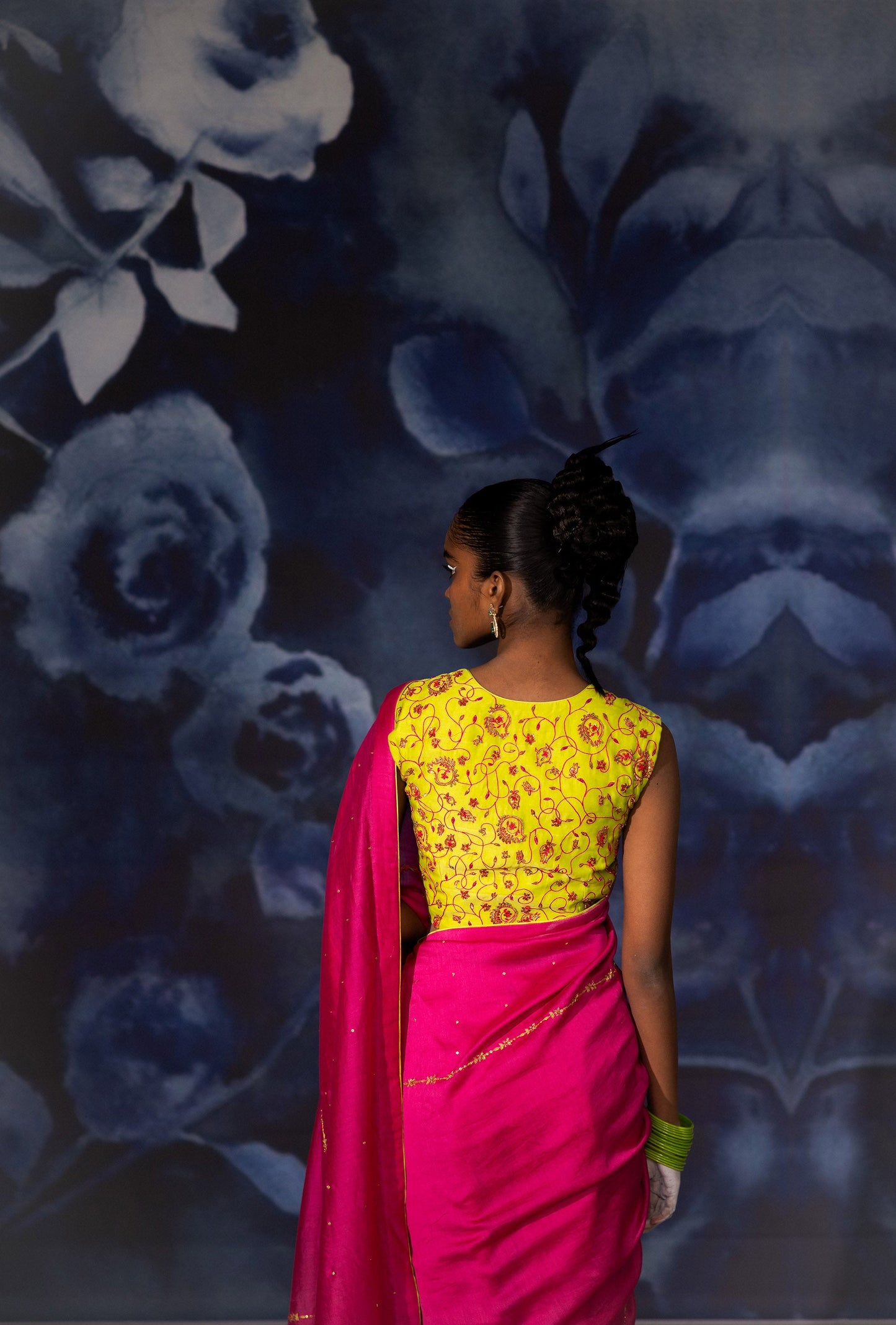 Pink and Green Chanderi Vastralekha Saree