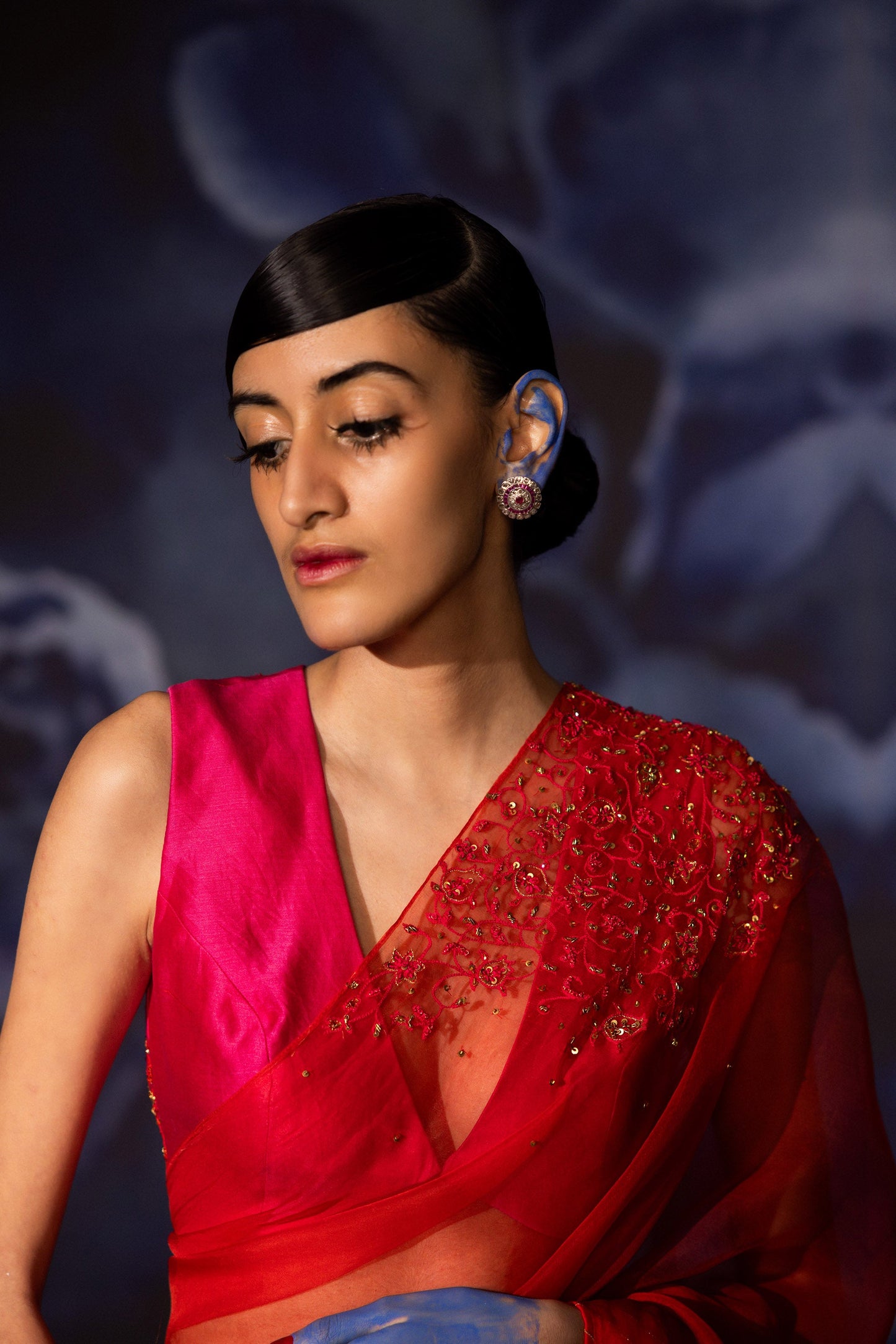 Pink and Red Vastralekha Saree