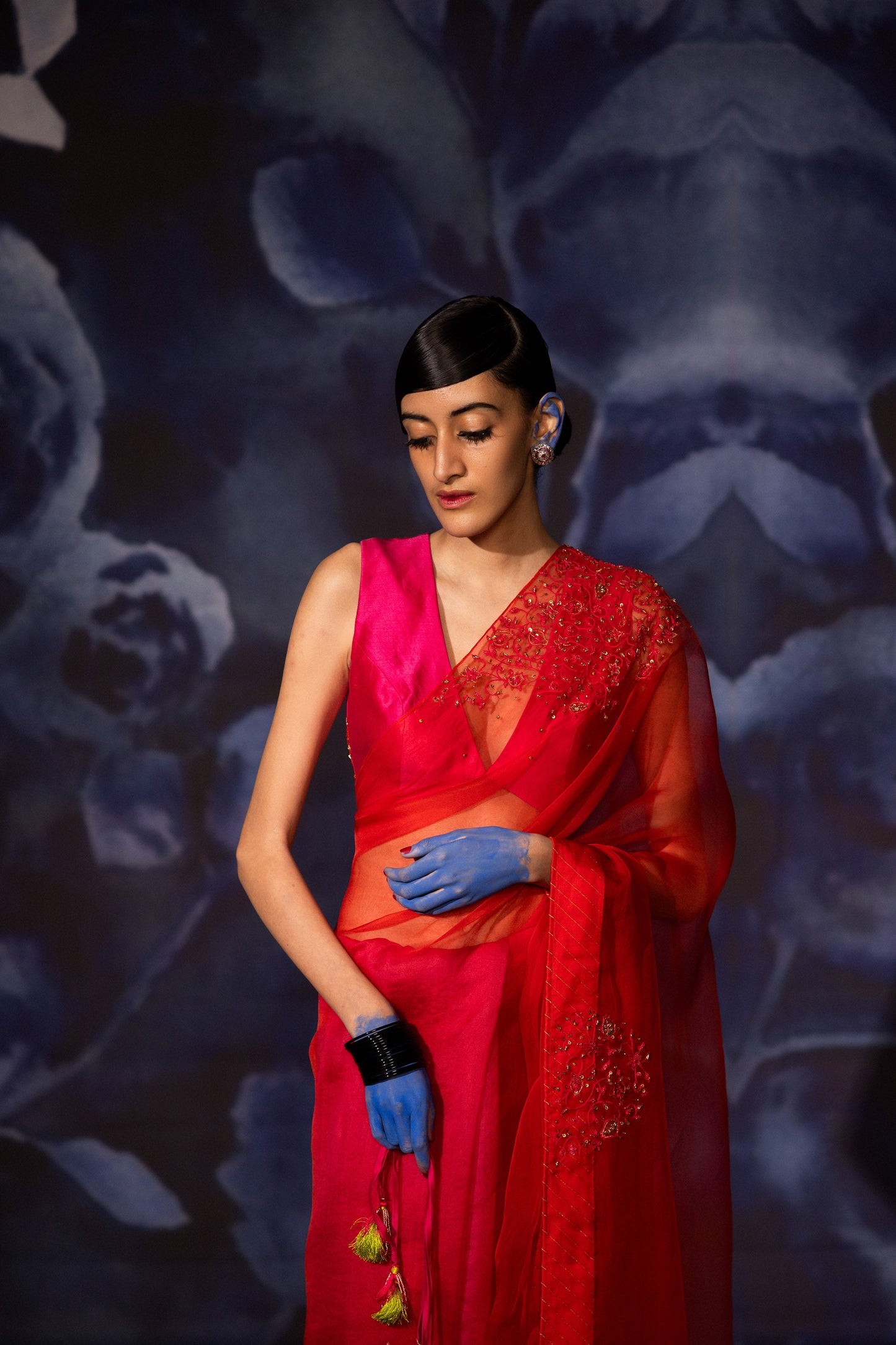 Pink and Red Vastralekha Saree