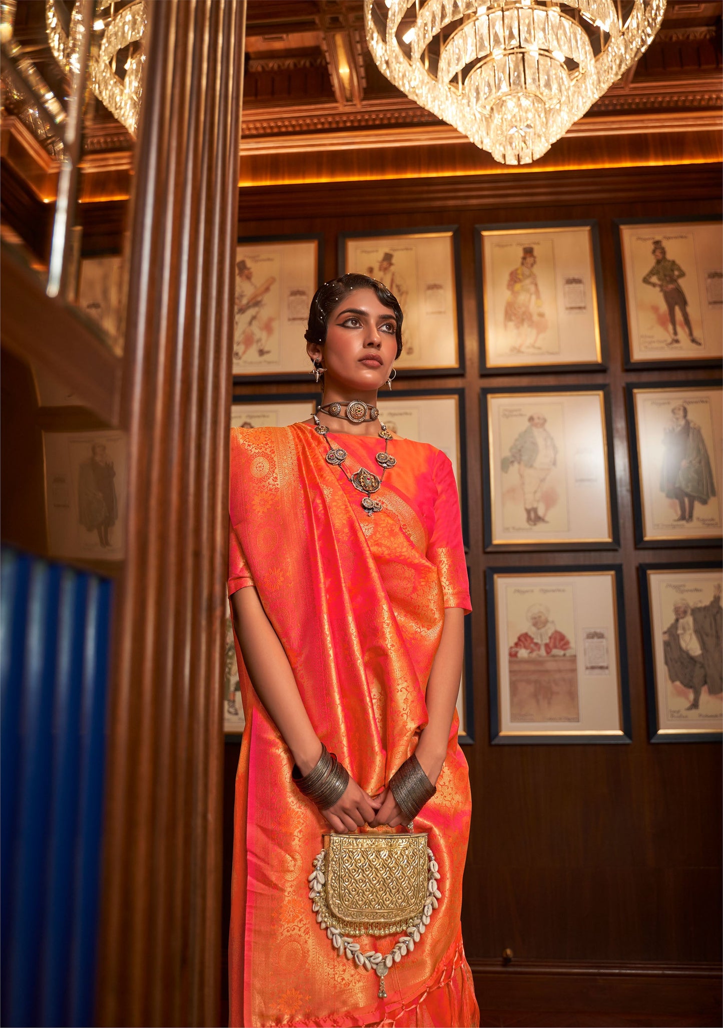 Coral Pink Kosmic Silk Handloom Saree