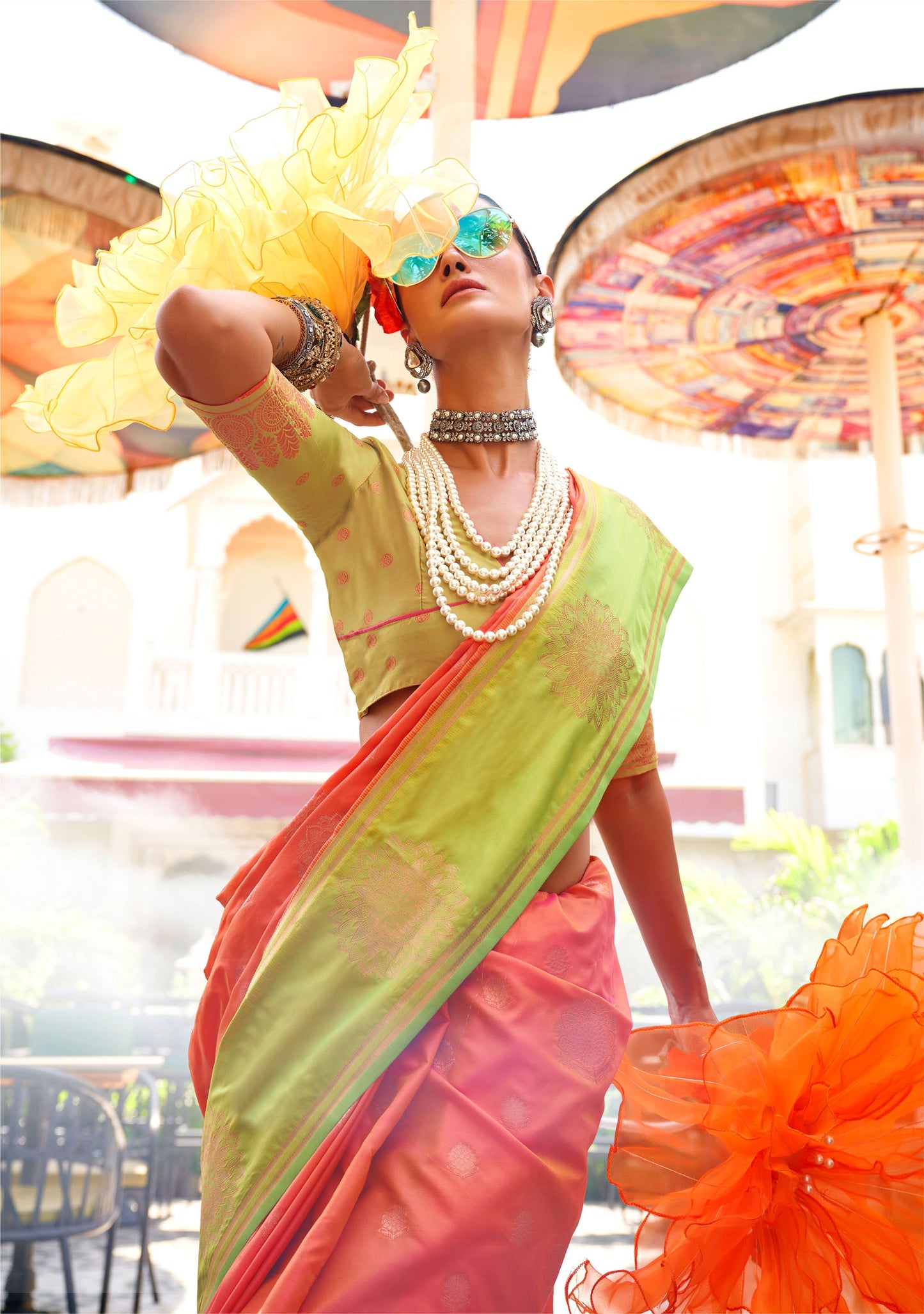 Orange Kshasha Two tone handloom saree