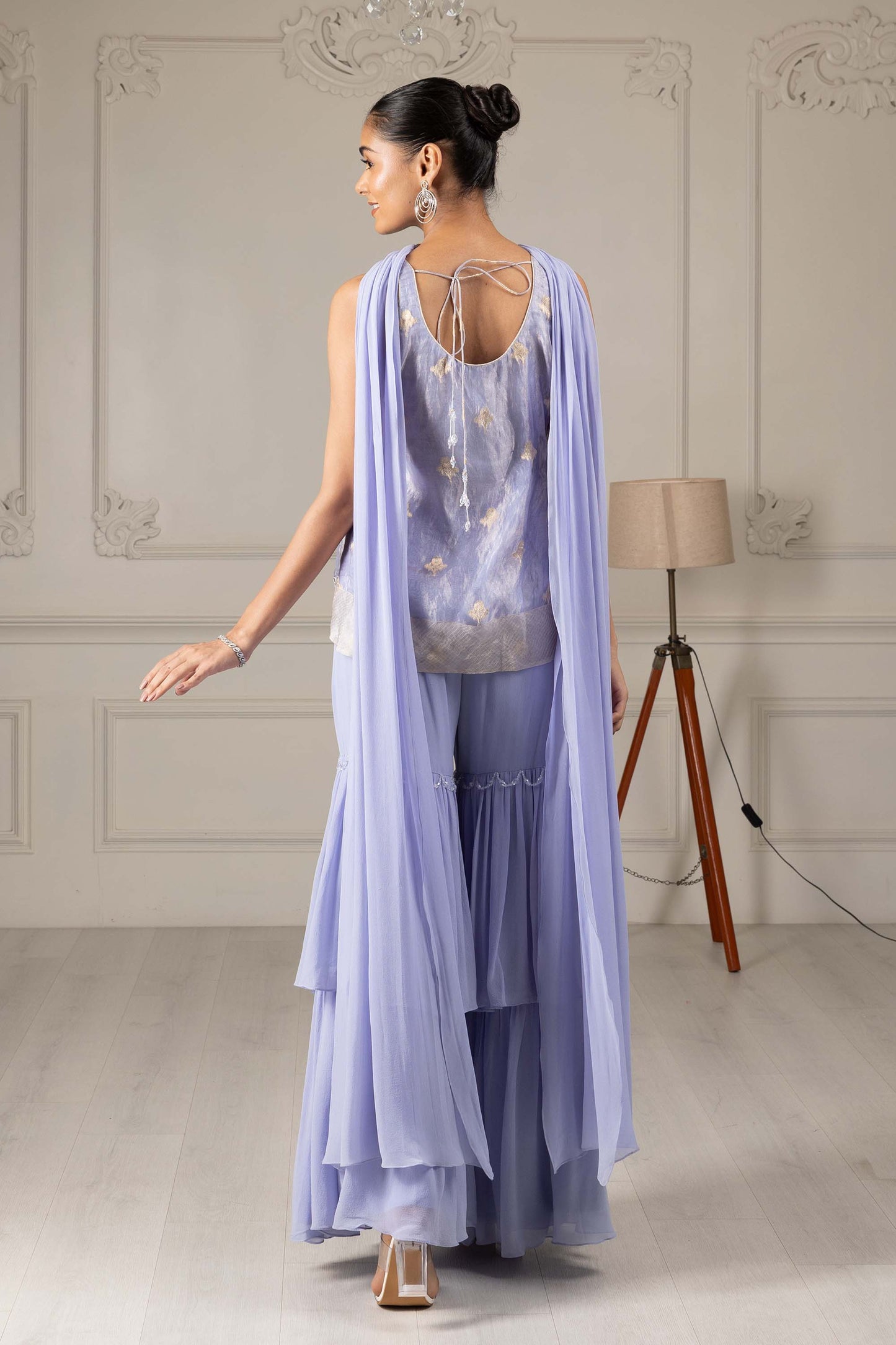 Royalty Sky Blue Banaras Organza Thread & Pearl Bridesmaid Sharara