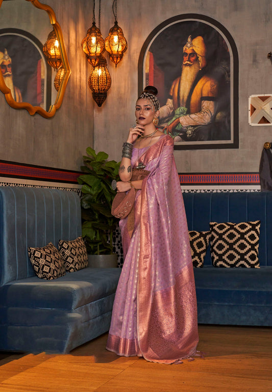 Pink Banarasi Woven Silk Saree