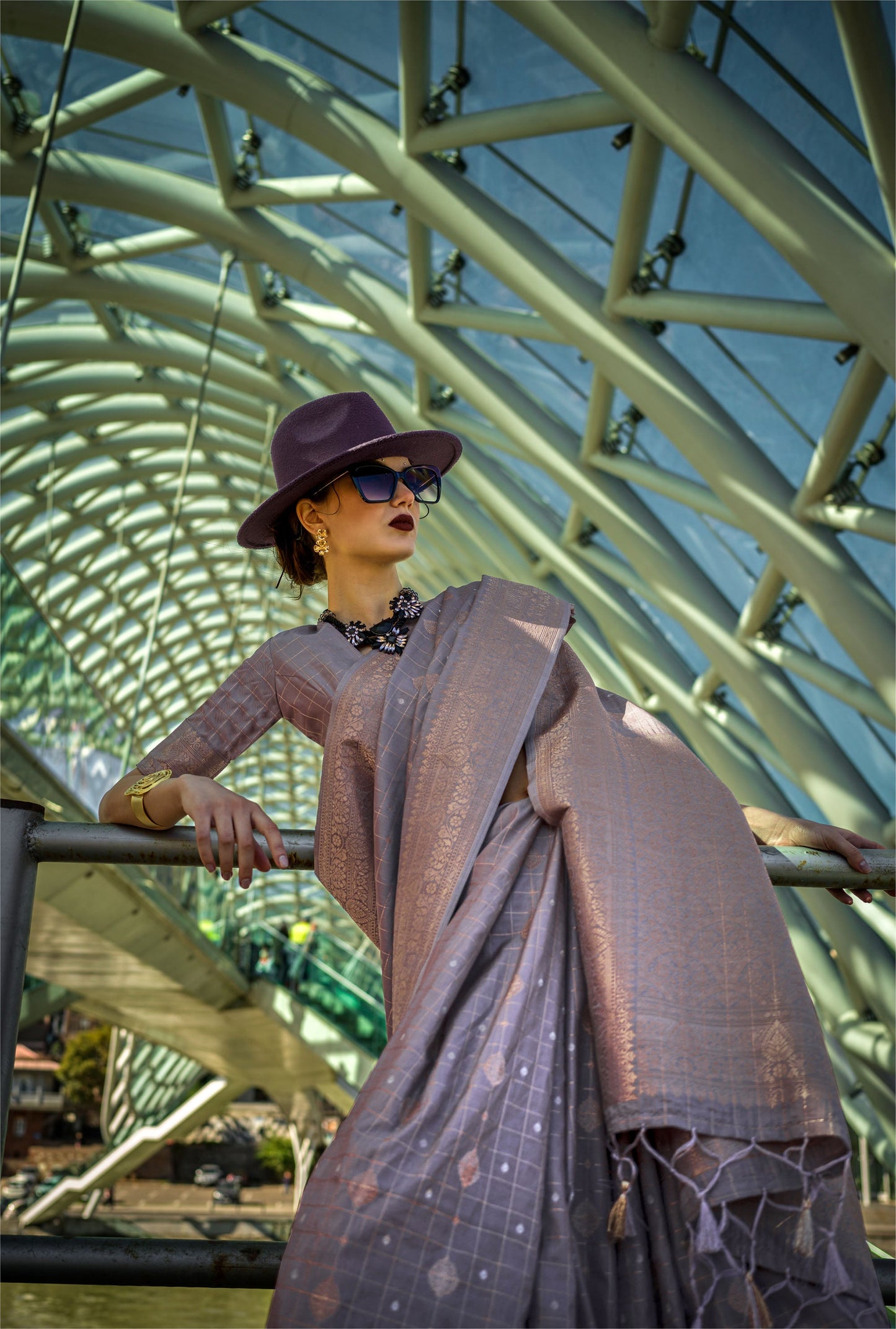 Greyish Lavender Kakuna Katan Silk Handloom Saree