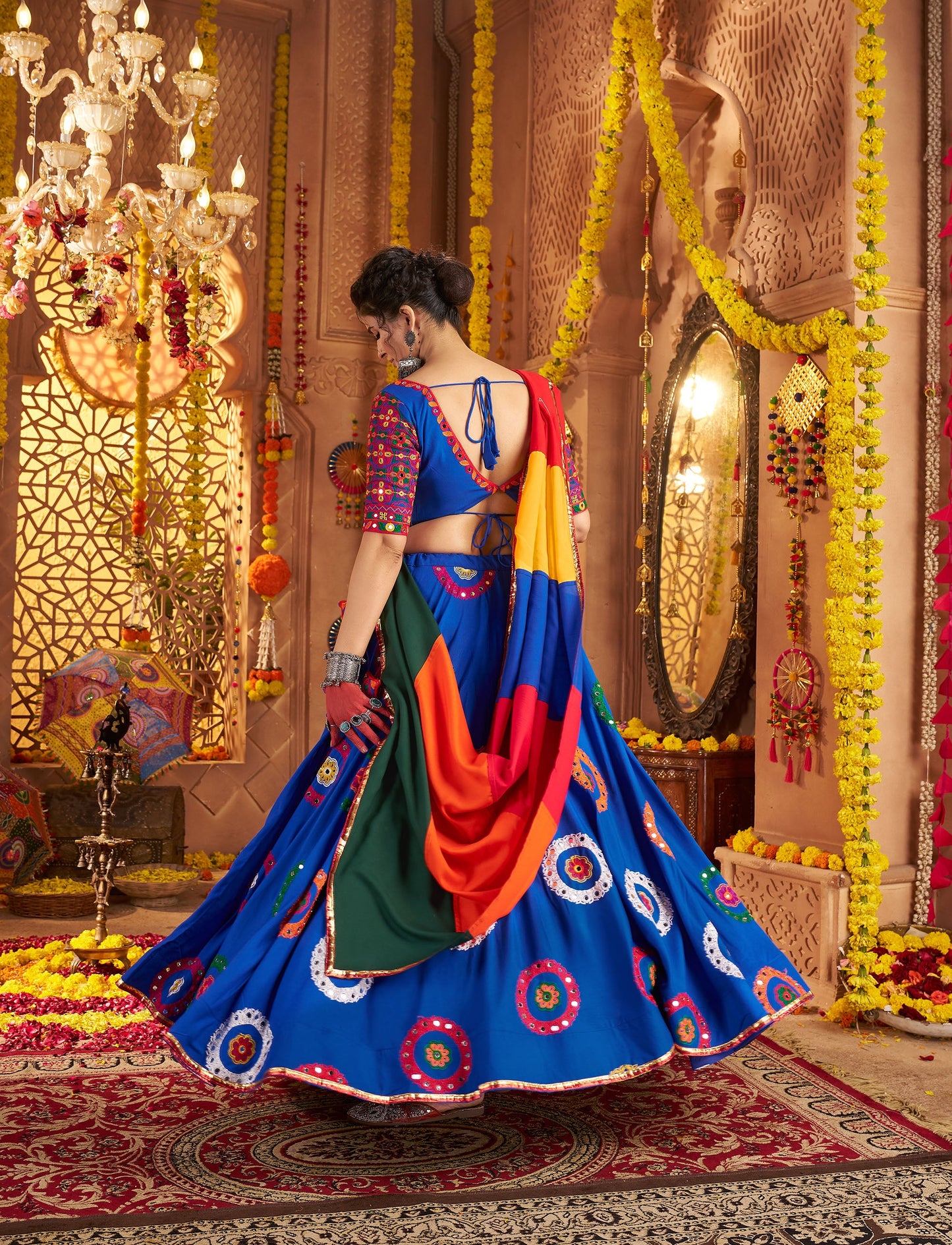 Royal Blue Viscose Cotton Mirror Work Navratri Chaniya Choli