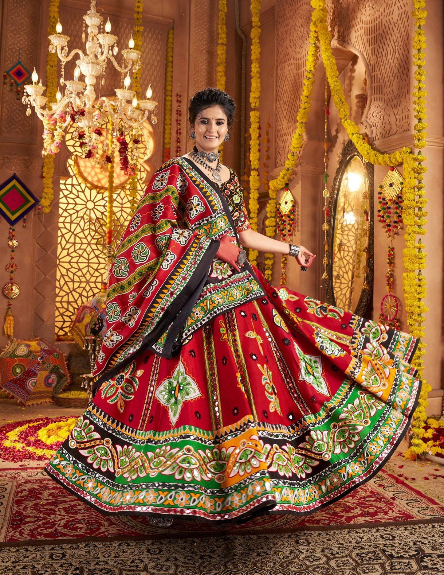 Maroon Organic Cotton Aari & Foil Work Navratri Chaniya Choli