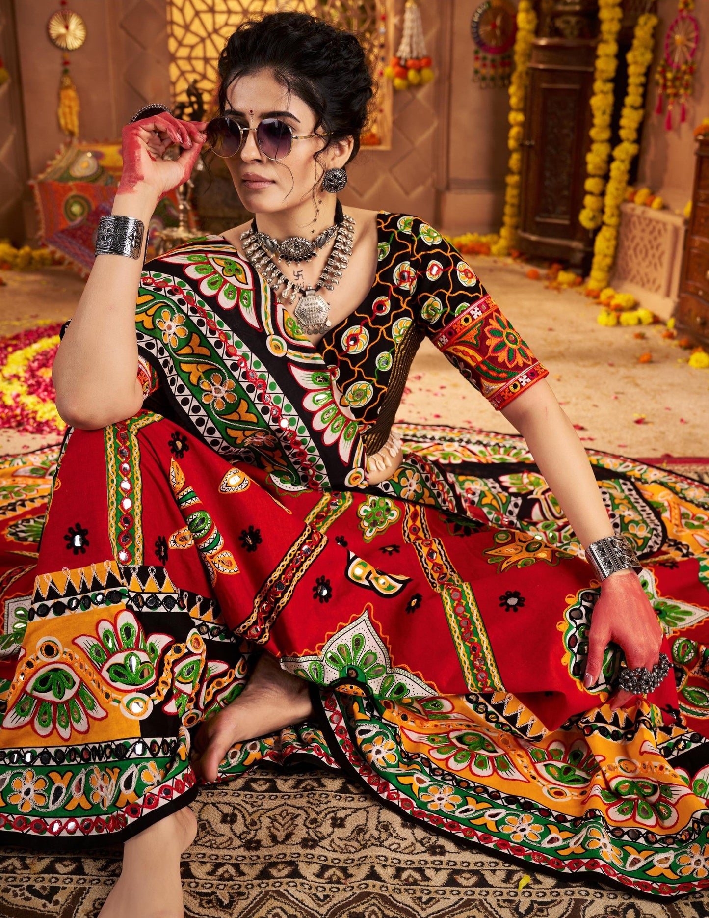 Maroon Organic Cotton Aari & Foil Work Navratri Chaniya Choli