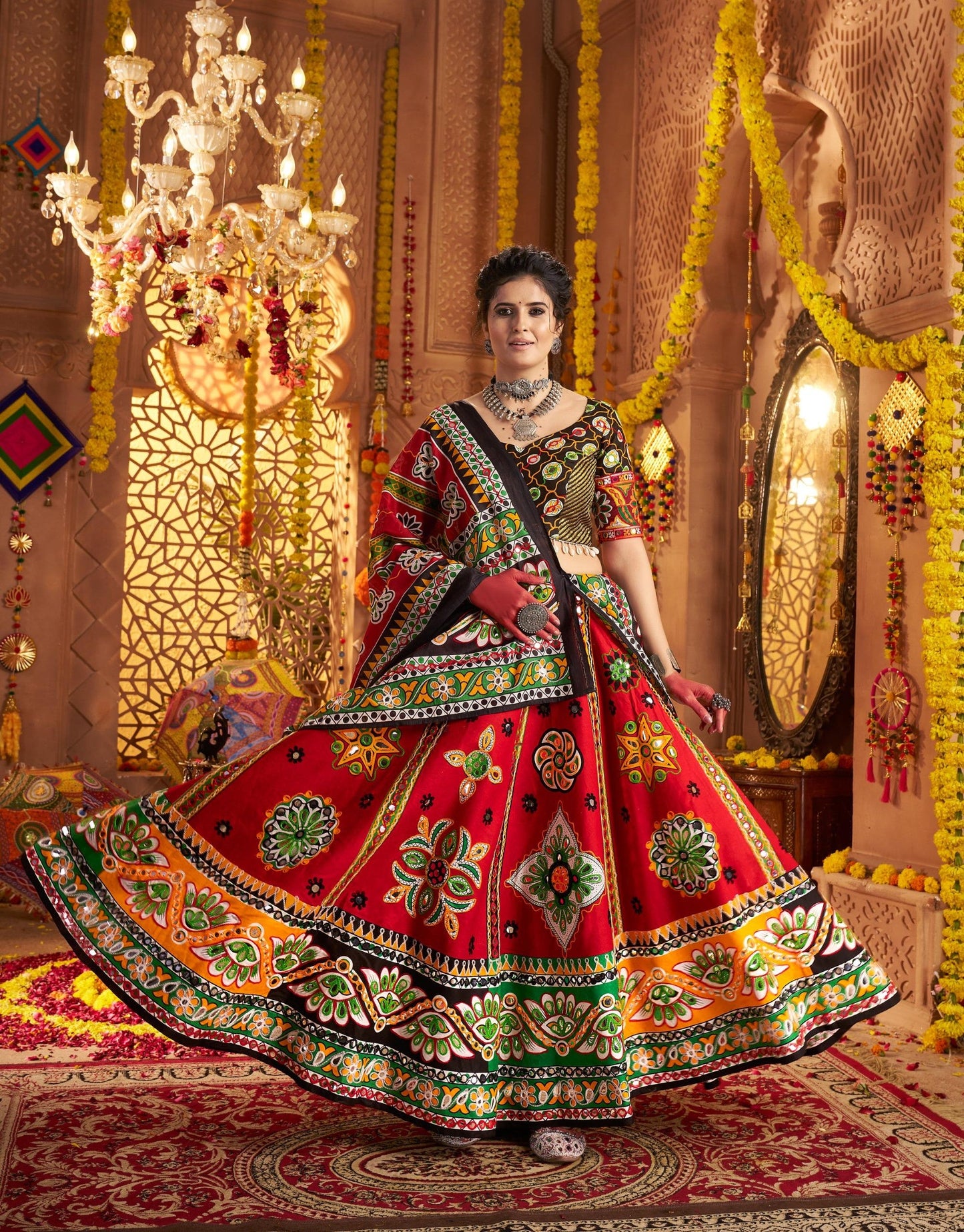 Maroon Organic Cotton Aari & Foil Work Navratri Chaniya Choli