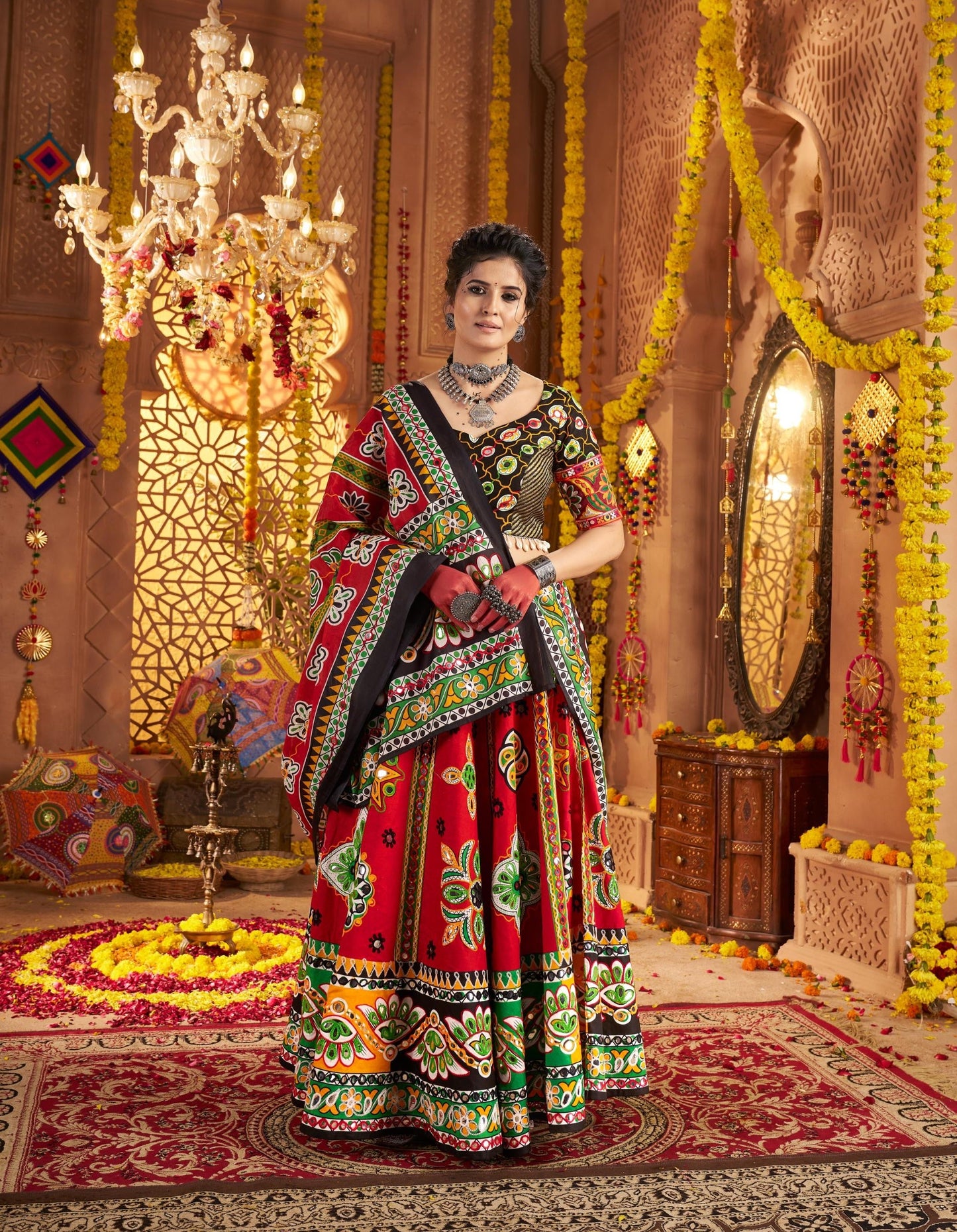 Maroon Organic Cotton Aari & Foil Work Navratri Chaniya Choli