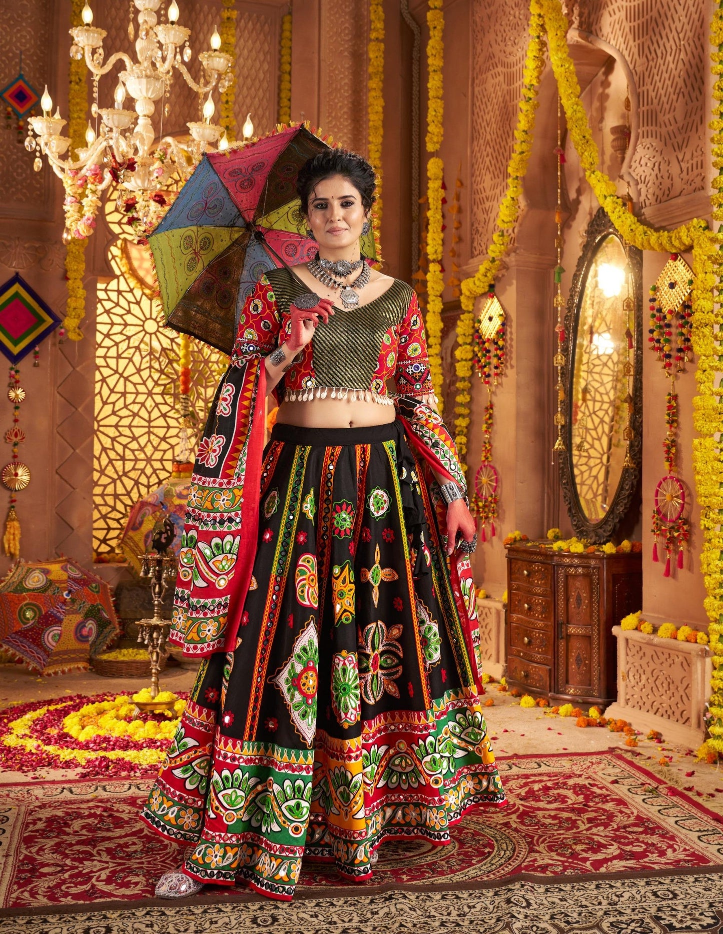 Black Organic Cotton Aari & Foil Work Navratri Chaniya Choli