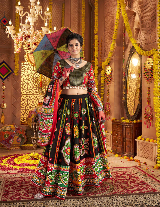 Black Organic Cotton Aari & Foil Work Navratri  Chaniya Choli