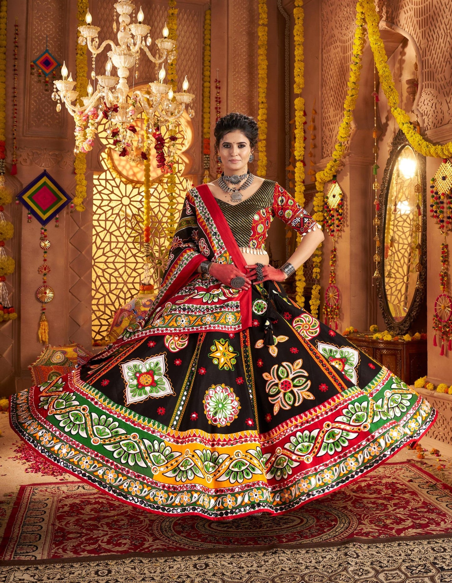 Black Organic Cotton Aari & Foil Work Navratri Chaniya Choli