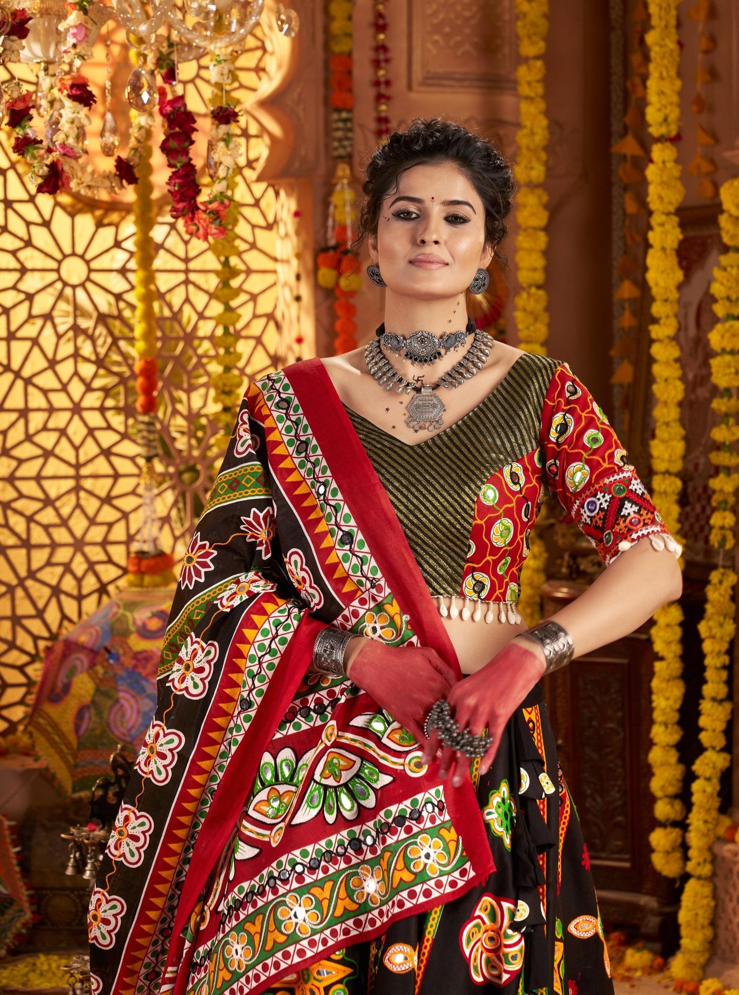 Black Organic Cotton Aari & Foil Work Navratri Chaniya Choli