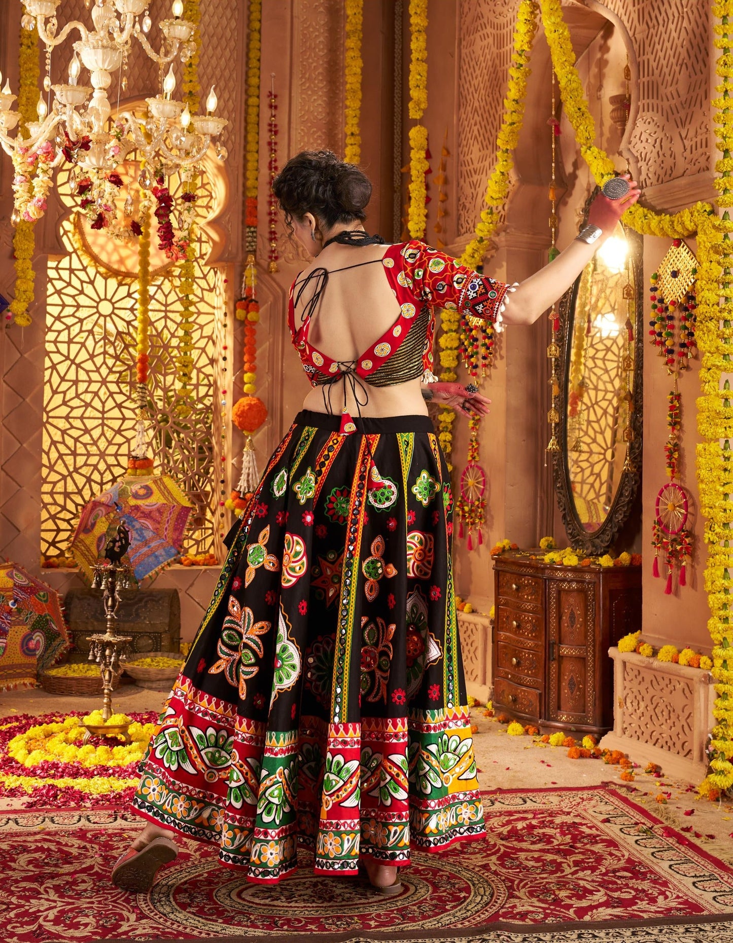 Black Organic Cotton Aari & Foil Work Navratri  Chaniya Choli