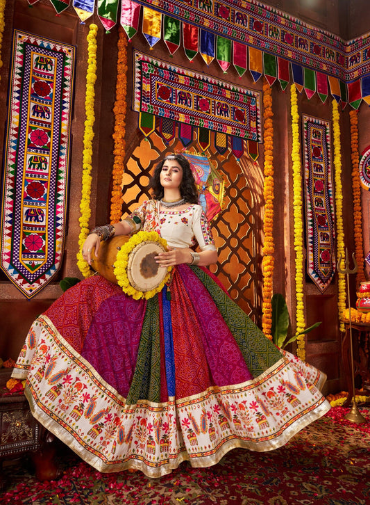 Multi Color Georgette & Viscose Cotton Mirror Work Navratri Chaniya Choli