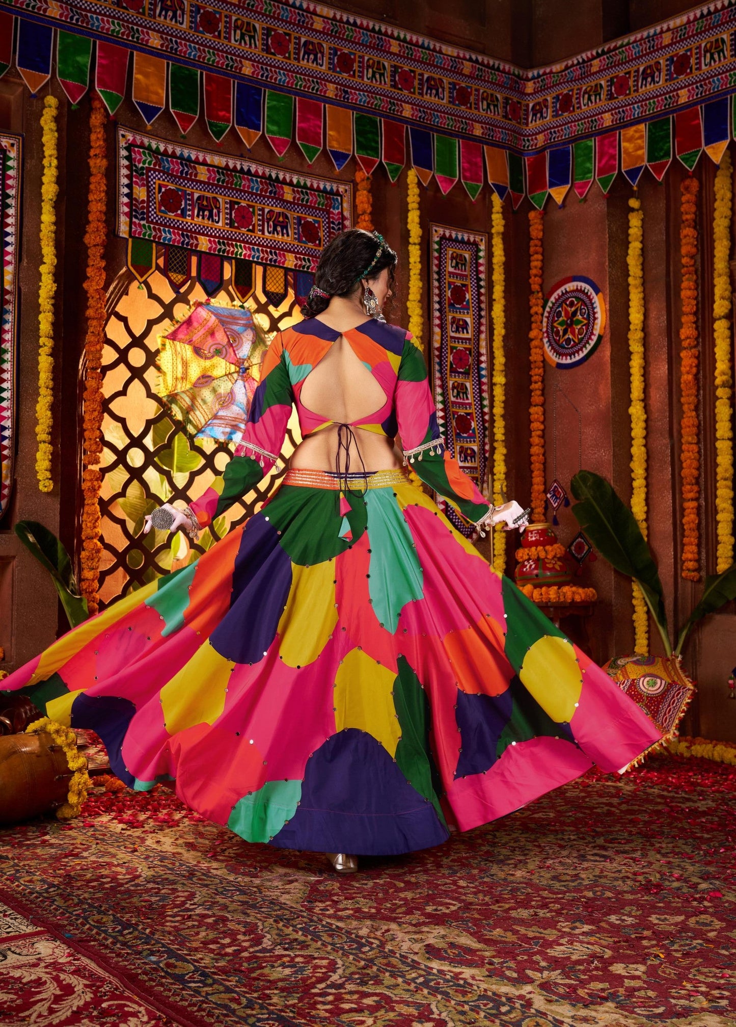 Multi Color Muslin & Viscose Cotton Mirror Work Navratri Chaniya Choli