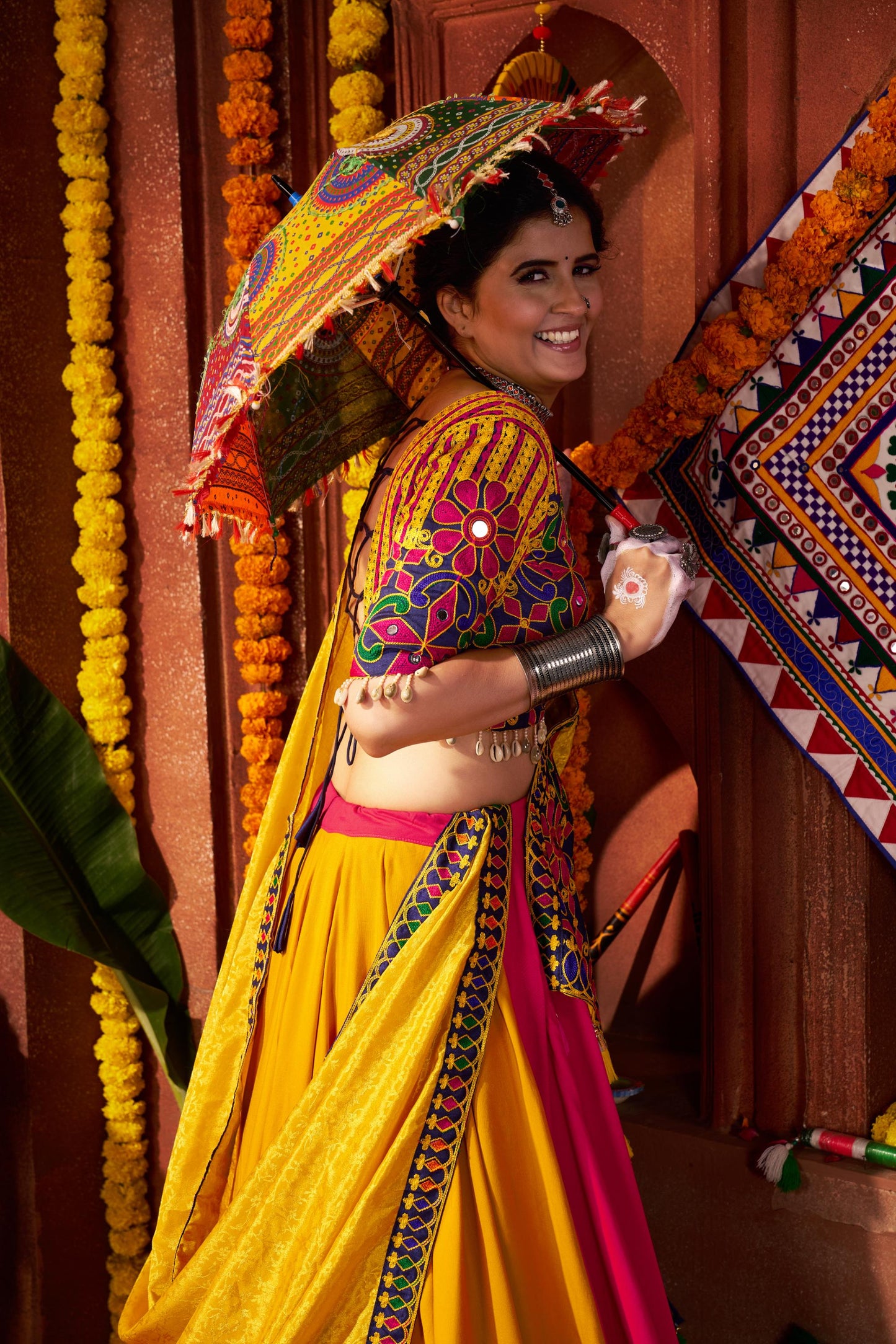 Multi Color Viscose Cotton & Muslin Mirror Work Navratri Chaniya Choli