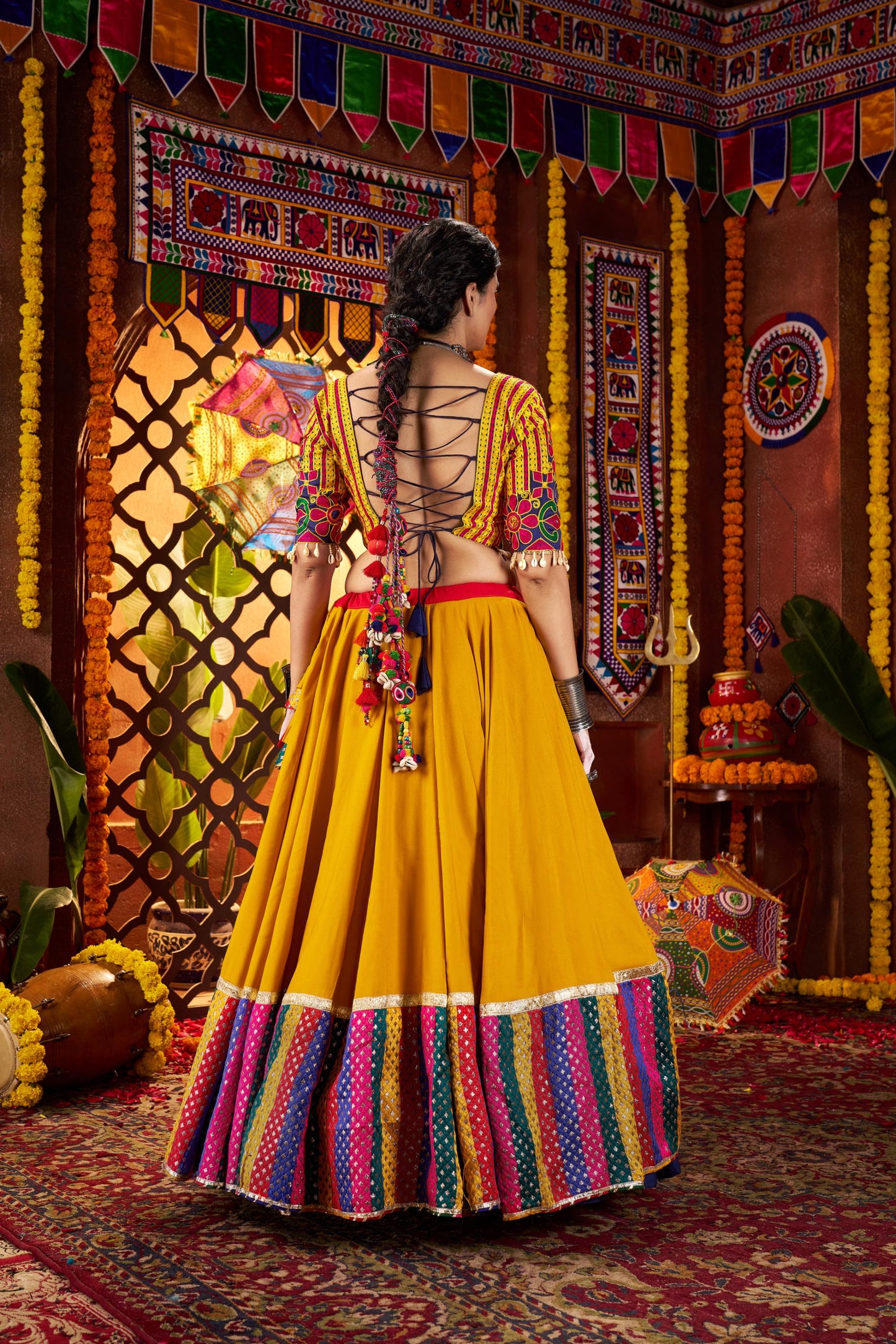 Multi Color Viscose Cotton & Muslin Mirror Work Navratri Chaniya Choli