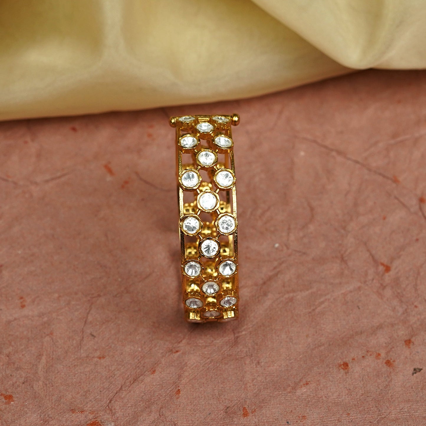 Zevar Club 22K Gold-Plated Handcrafted White Kundan Studded Openable Bangle-Style Bracelet