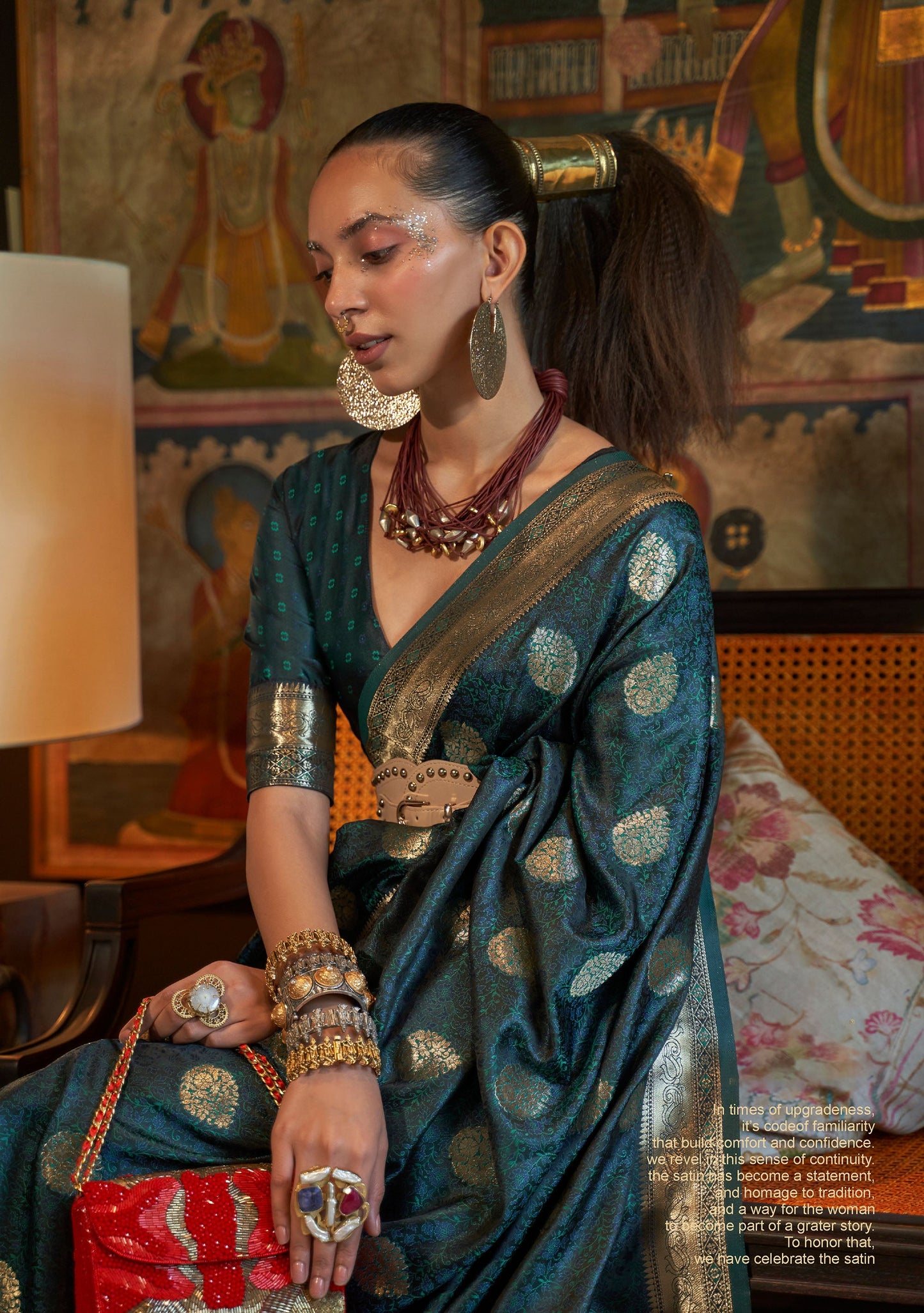 Dark Green Kona Pure Satin Tanchoi Handloom Silk Saree