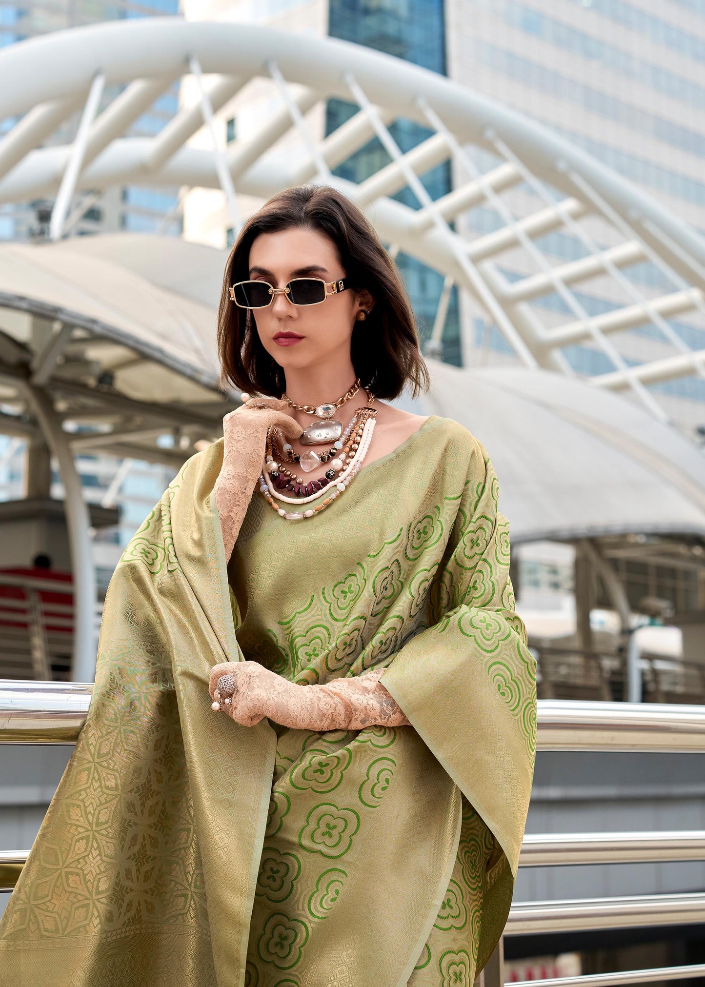 Forest Green Butterscotch Handloom Kanchivaram Buttery Silk Saree