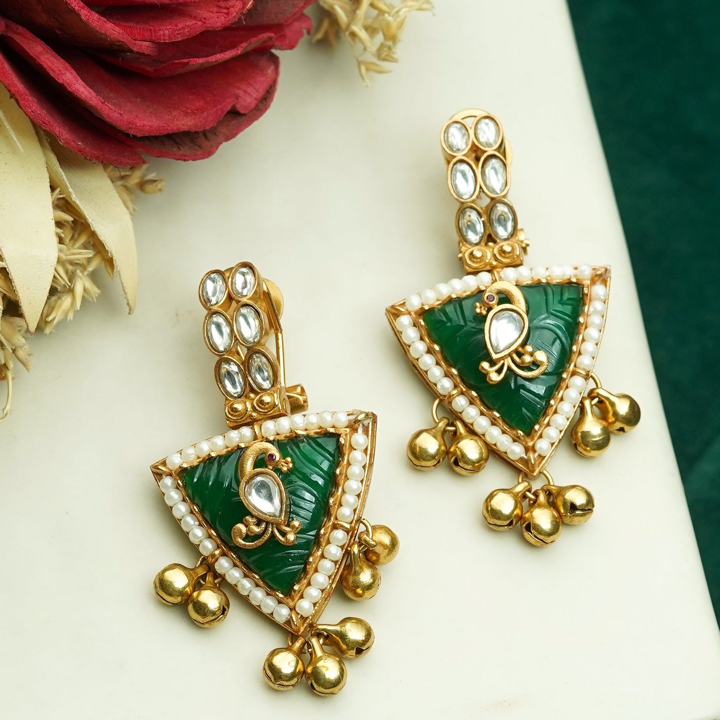 Kundan Pushback Antique Gold Ghungroo Earrings