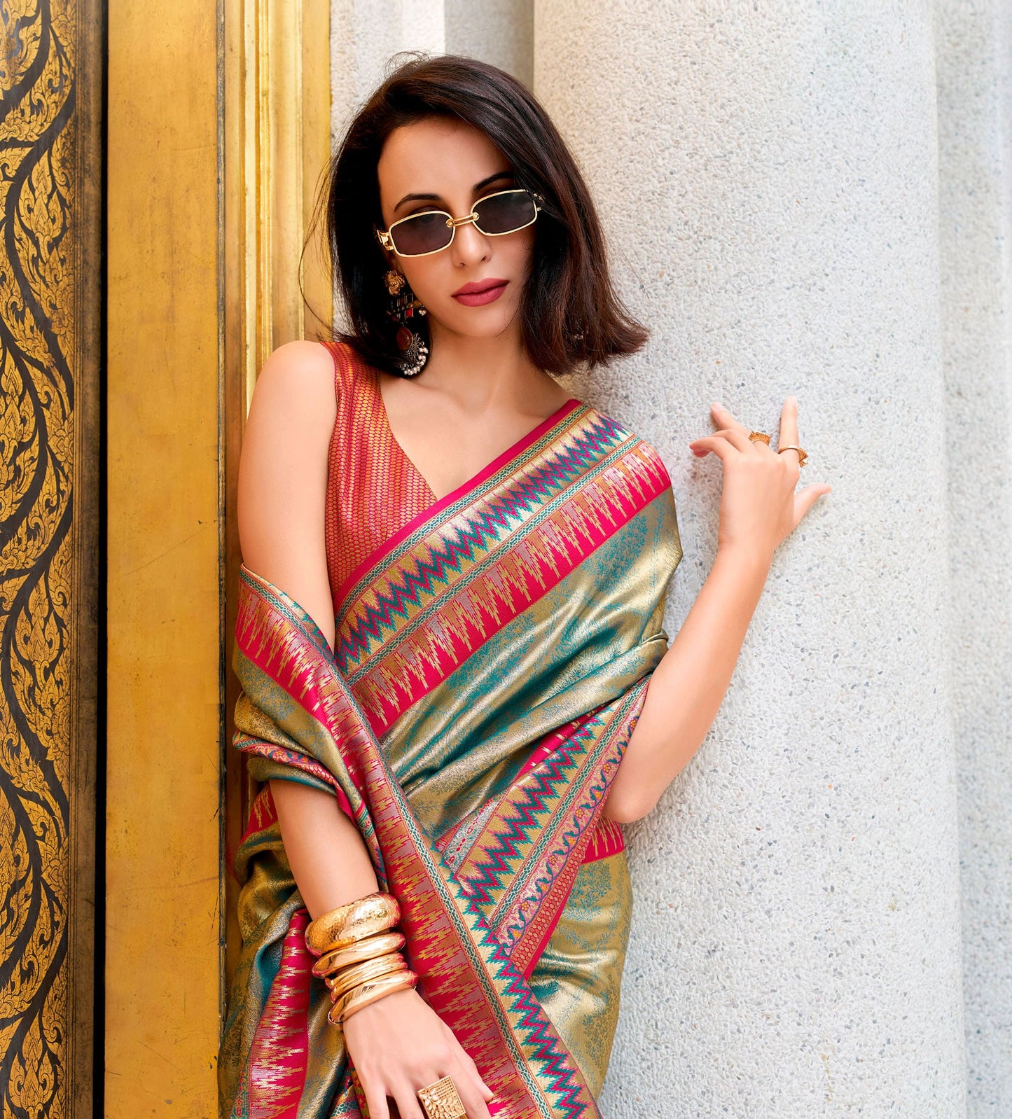 Green Rajmata Tissue Silk Saree with Zari weaving