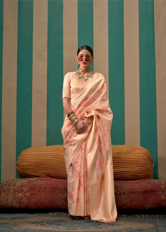 Peach Kapri Linen Handloom Silk Saree