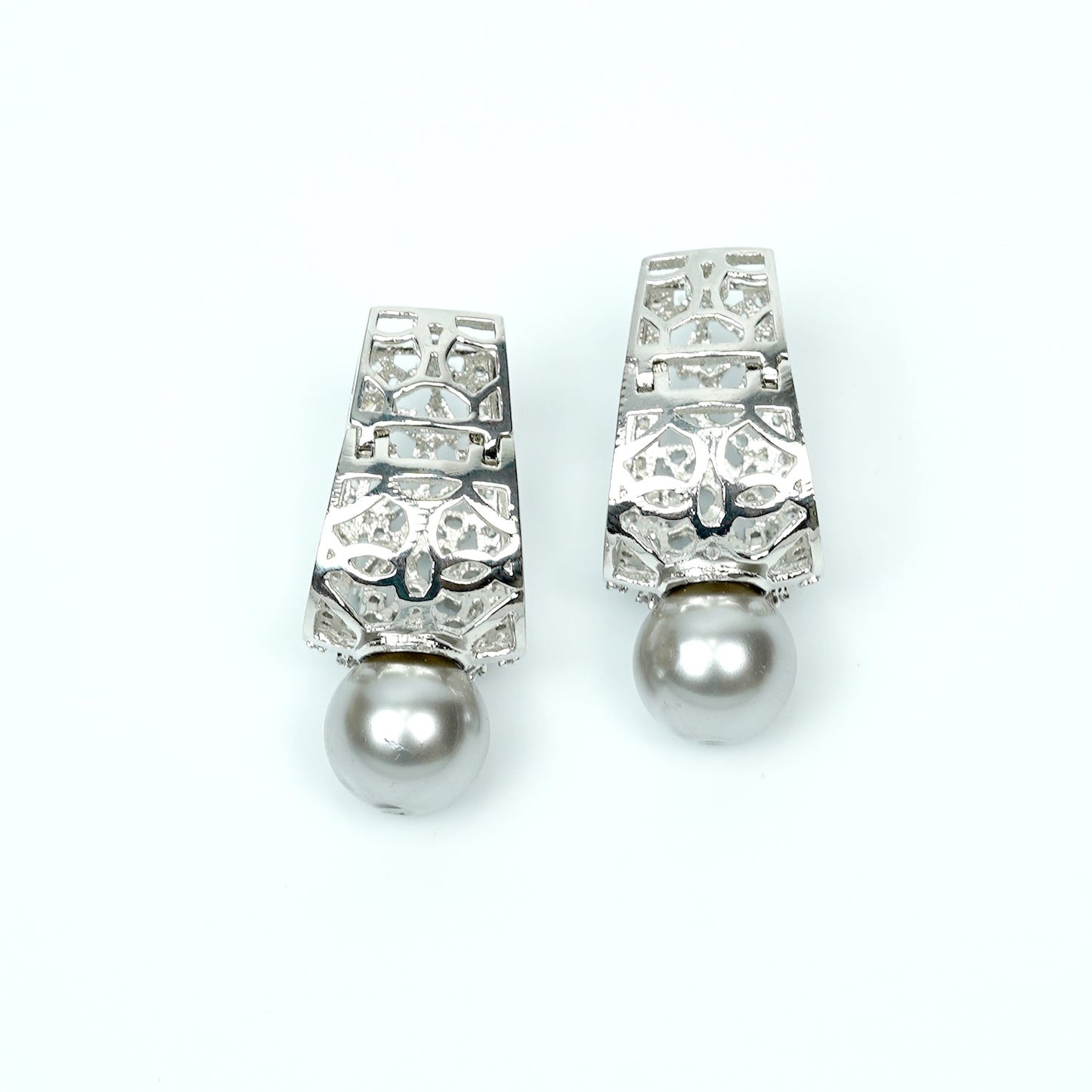 Zevar Club Rhodium-Plated Handcrafted Cubic Zirconia & Black Pearl Drop Earrings