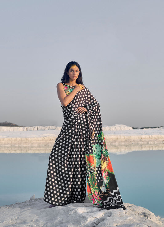 Black Kasa Digital Print Saree