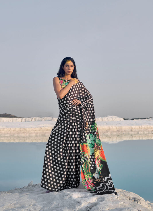 Black Soft Silk Digital Printed Saree