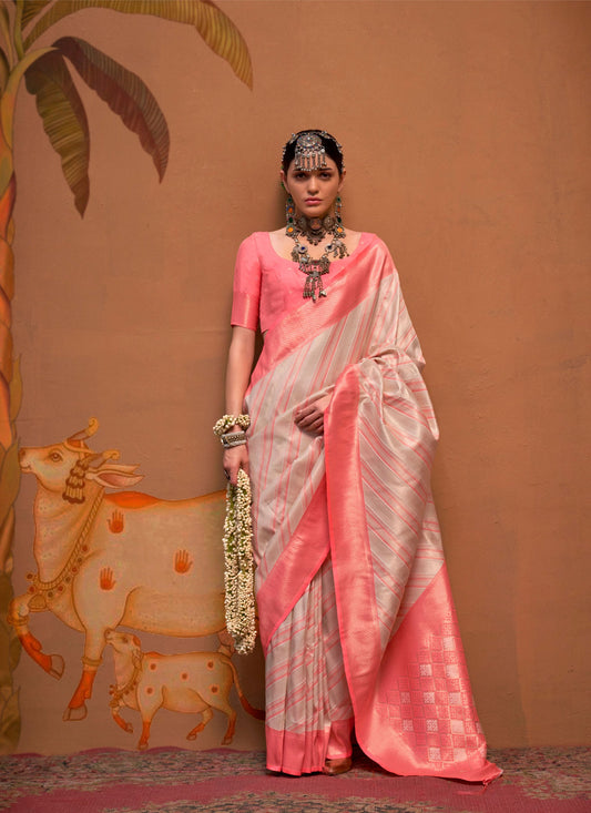 Pink and Peach Kalamari Handloom Silk Saree