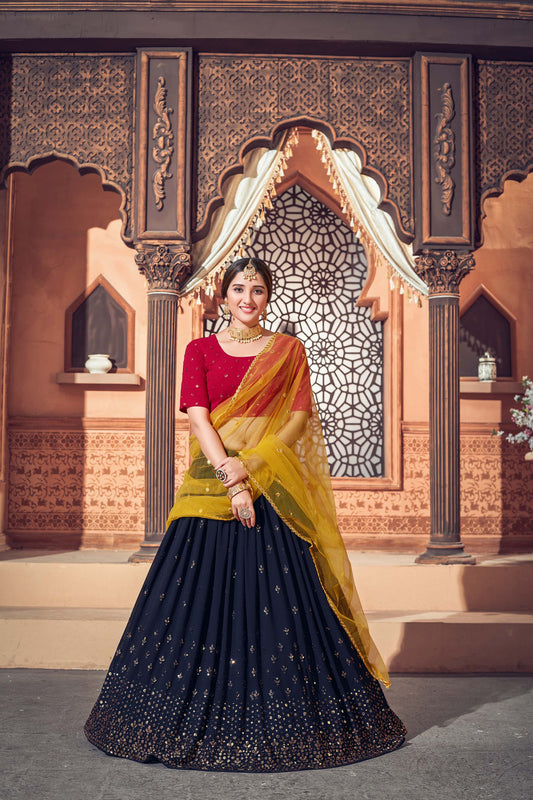 Navy Blue Color Georgette Lehenga