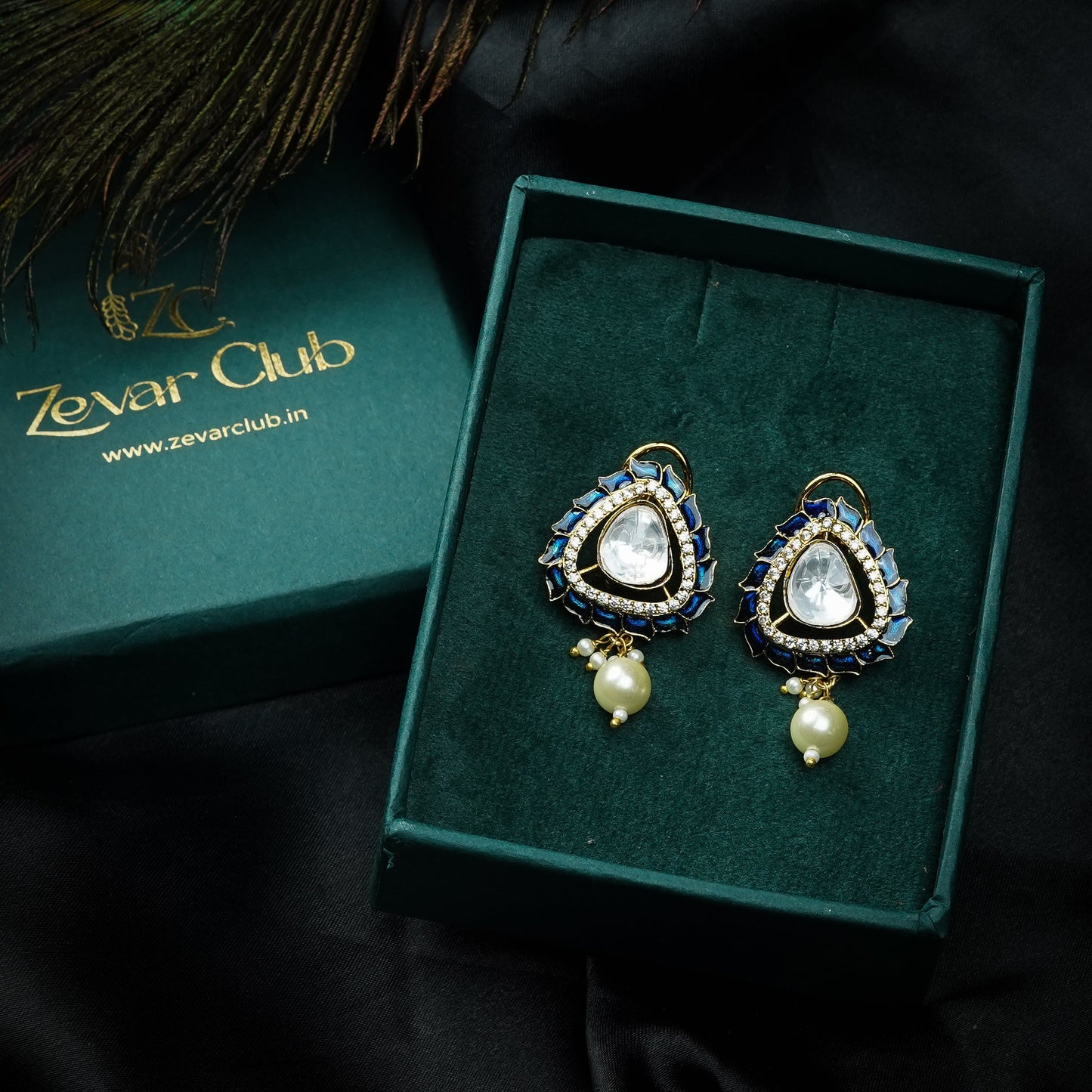 Trikon Pearl Drop Polki Earrings