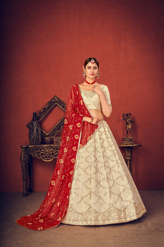 White Sequence Embroidered Lehenga Choli