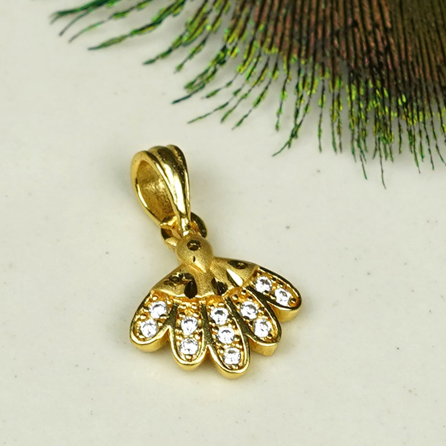 Zevar Club 18K Gold Plated White Cubic Zirconia Studded Fan Design Pendant for Women