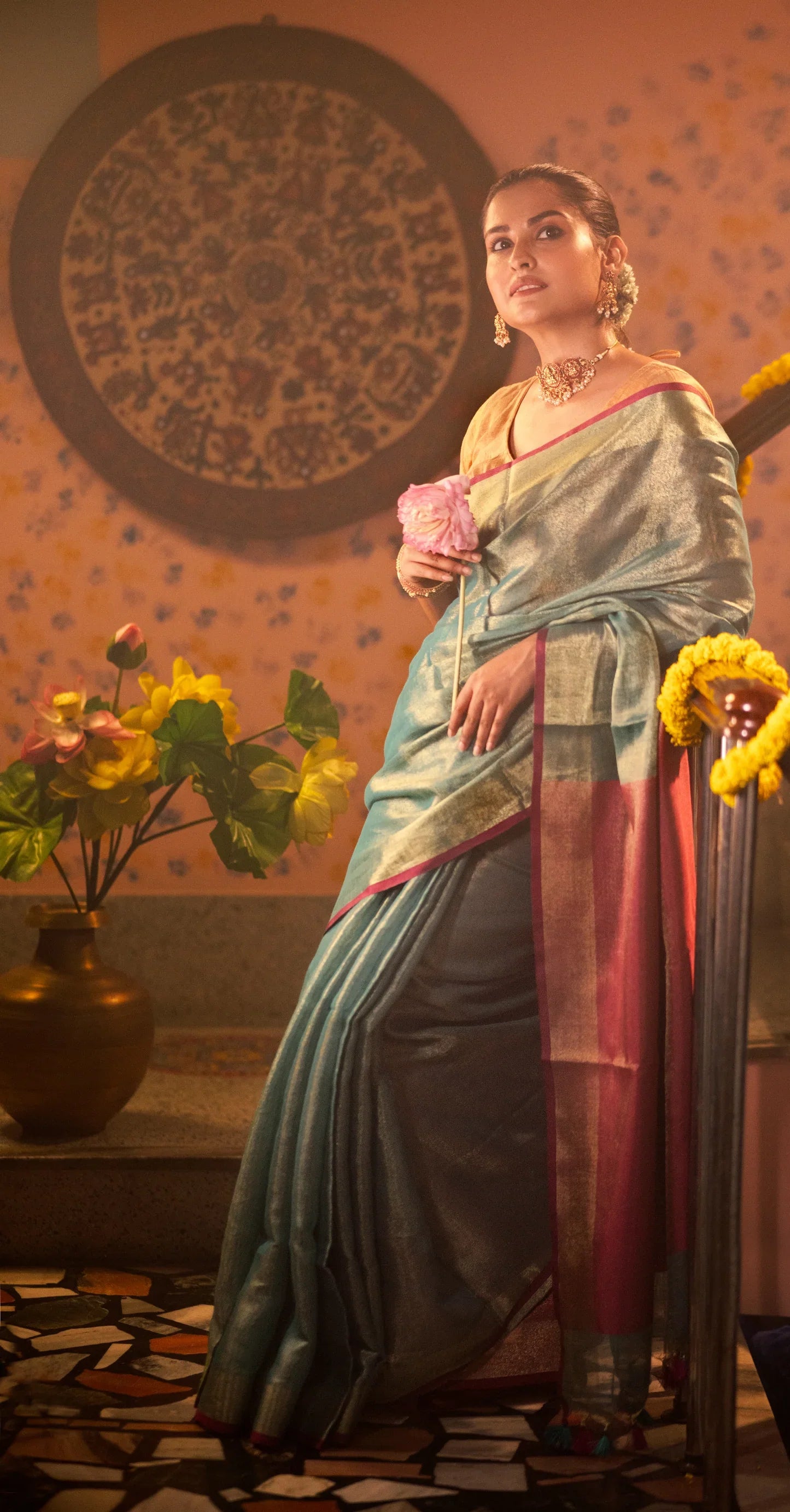 Padma Green Tissue Linen Handloom saree