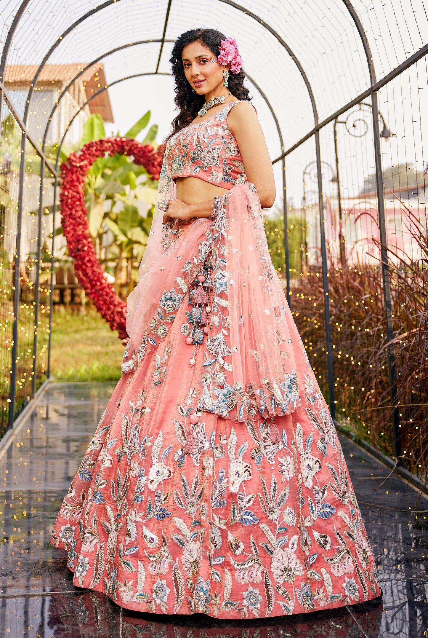 Orange colour with Sequinse & Thread embroidery Lehenga choli & Dupatta