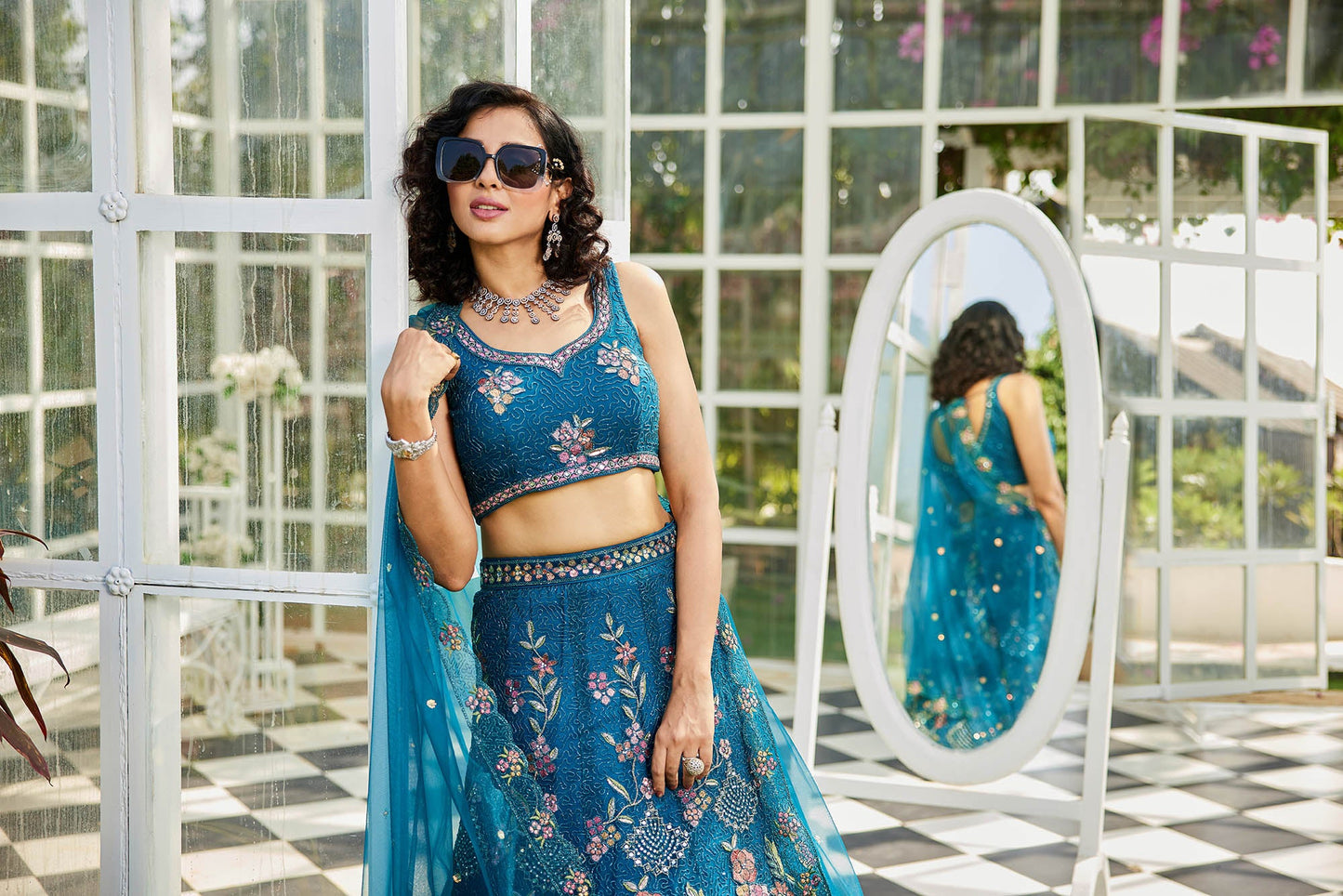 Navy Blue net with Coding & Zarkan embroidery Lehenga choli & Dupatta