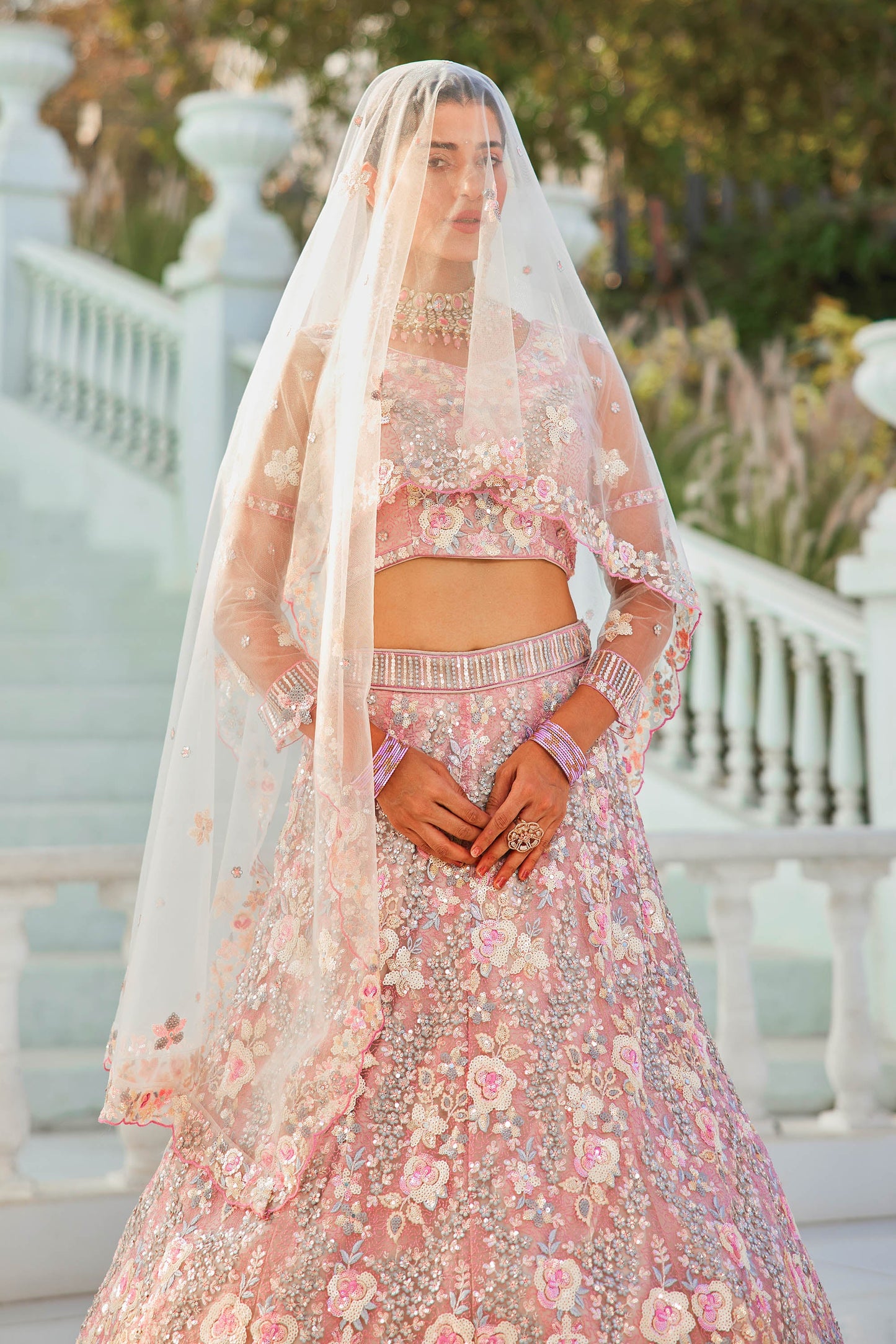 Grey net with Sequinse & Zarkan embroidery Lehenga choli & Dupatta