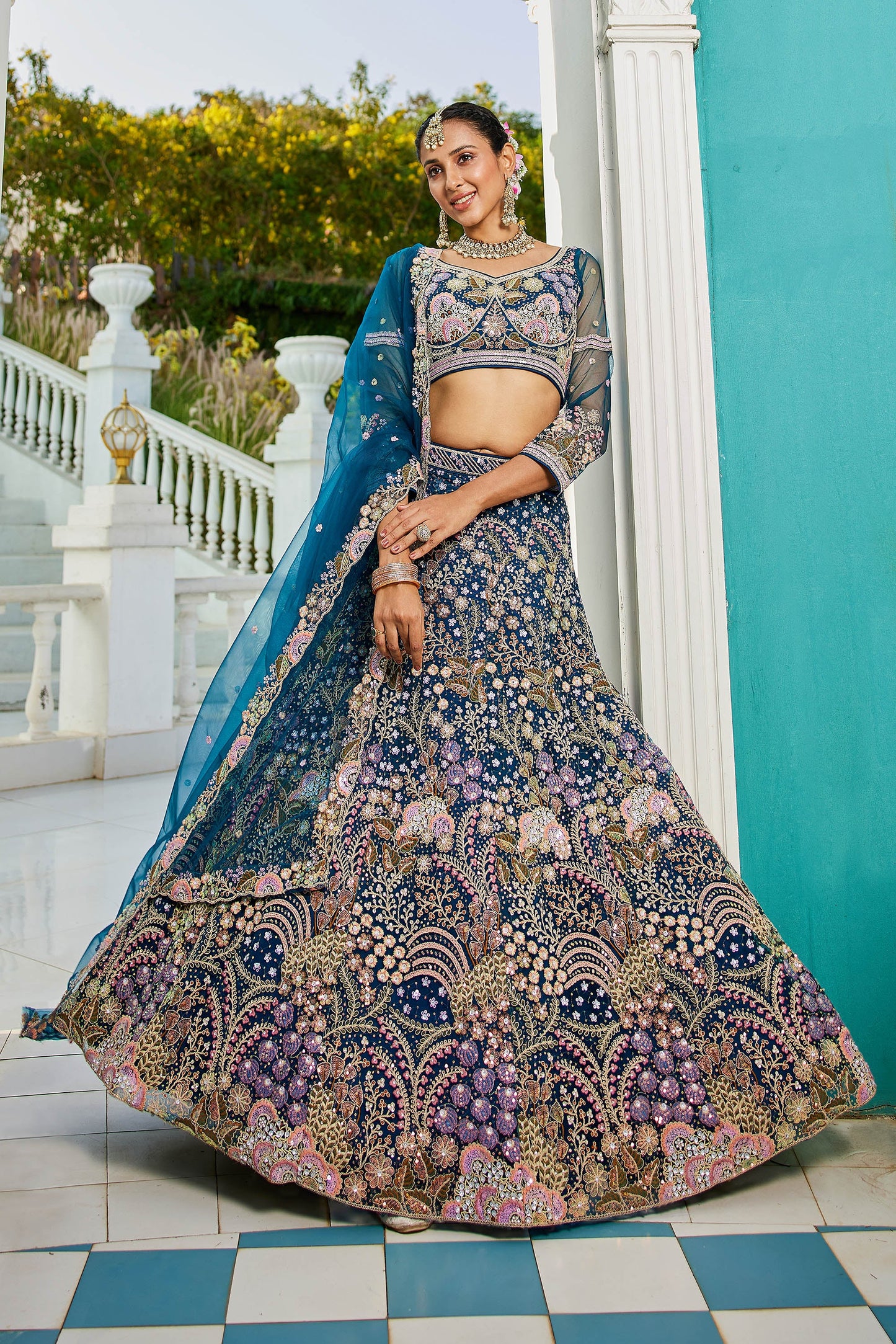 NavyBlue net with Coding & Zarkan embroidery Lehenga choli & Dupatta