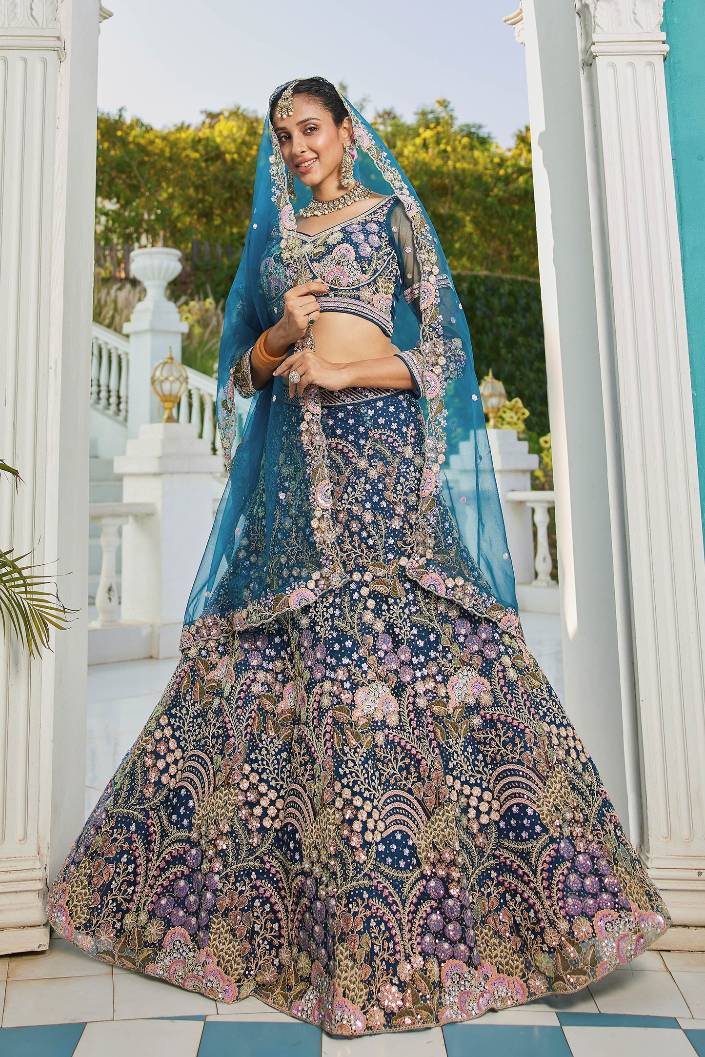 NavyBlue net with Coding & Zarkan embroidery Lehenga choli & Dupatta