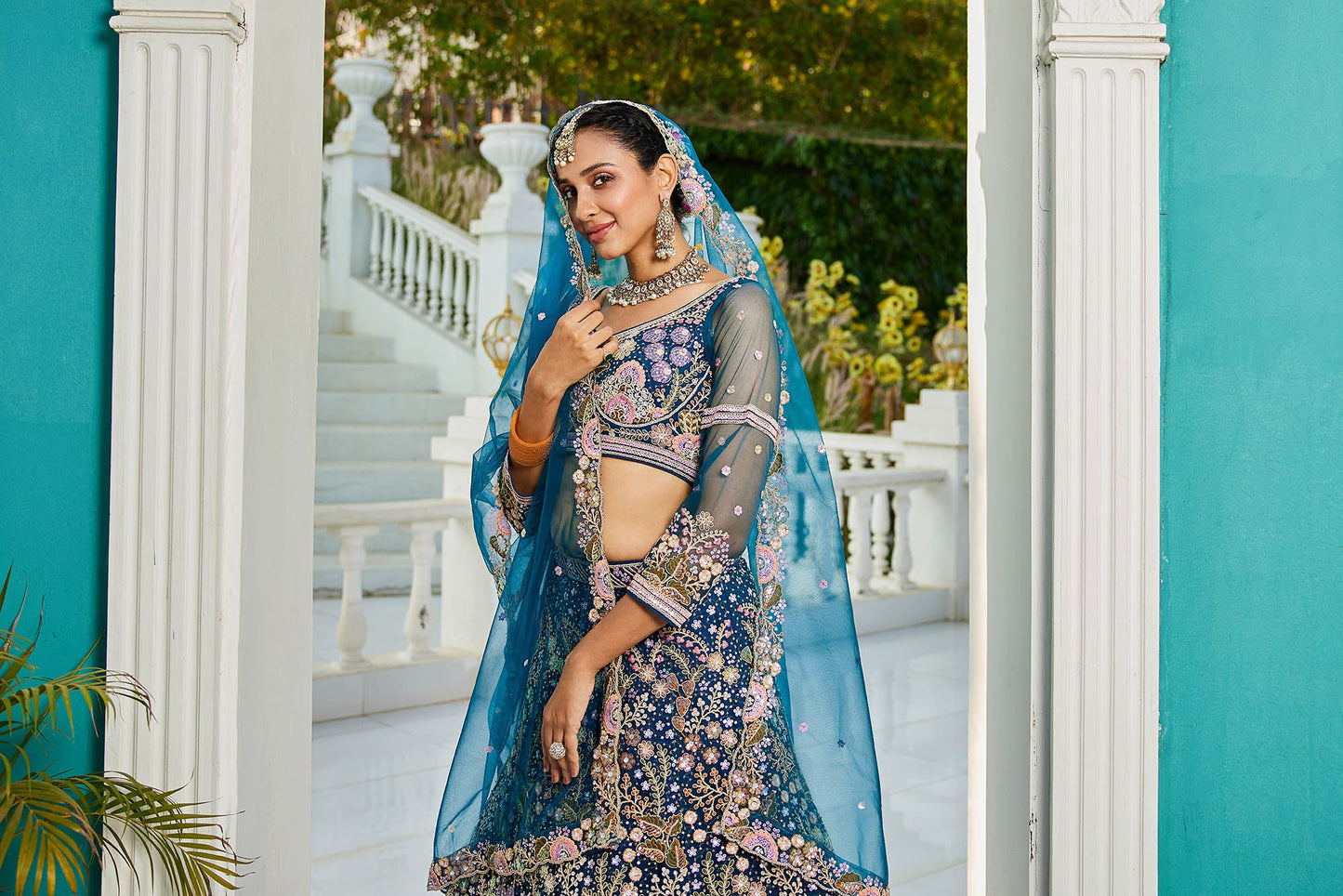 NavyBlue net with Coding & Zarkan embroidery Lehenga choli & Dupatta