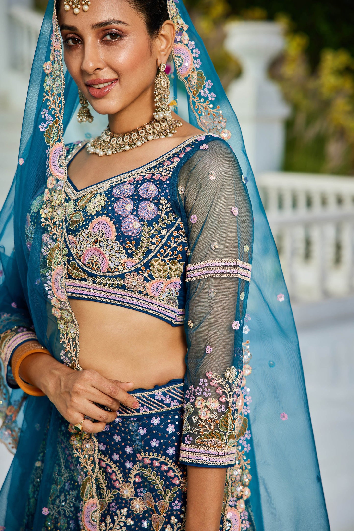 NavyBlue net with Coding & Zarkan embroidery Lehenga choli & Dupatta