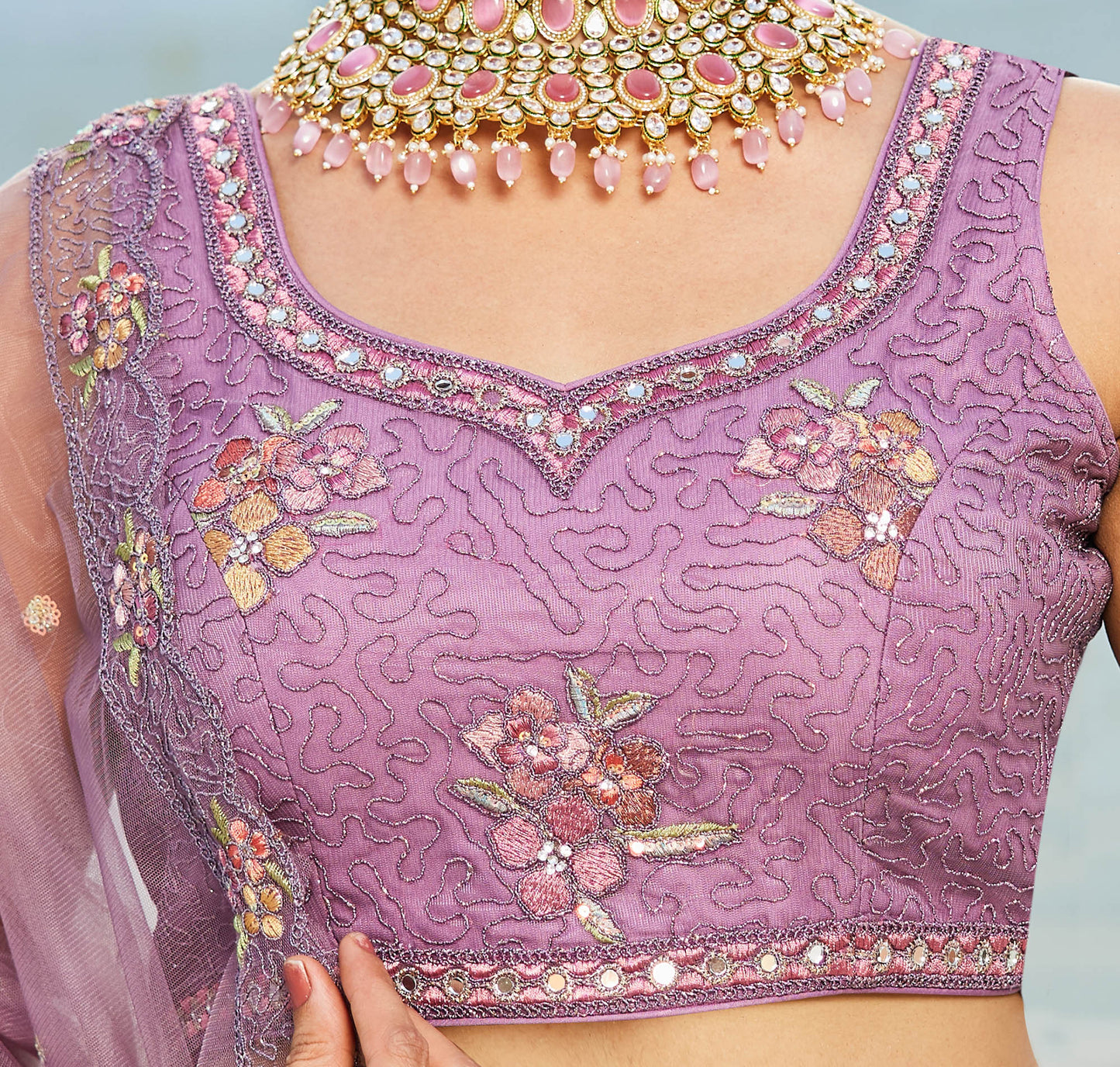 Purple net with Coding & Zarkan embroidery Lehenga choli & Dupatta